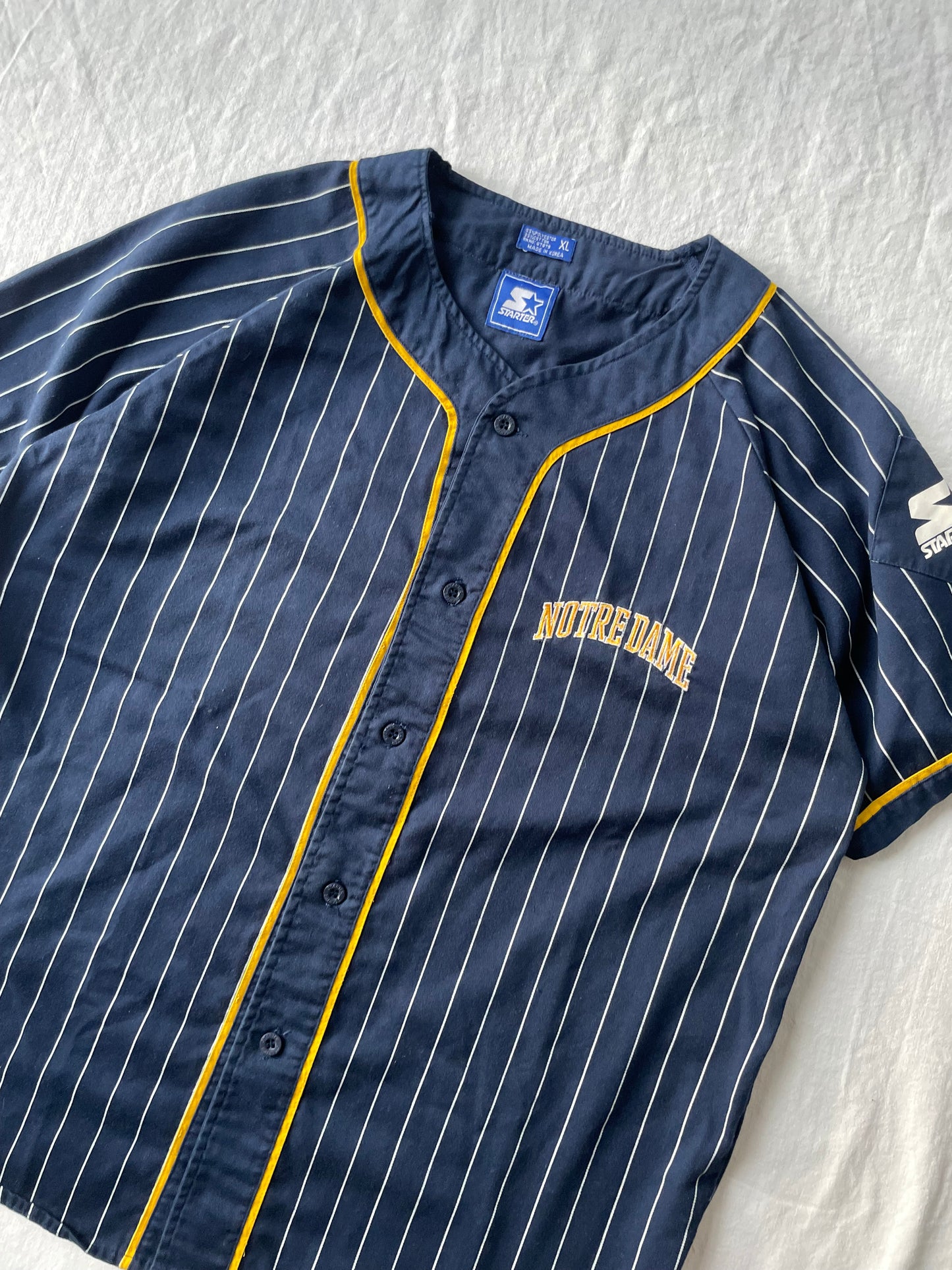 Vintage Notre Dame Starter Pinstriped Baseball Jersey XLarge