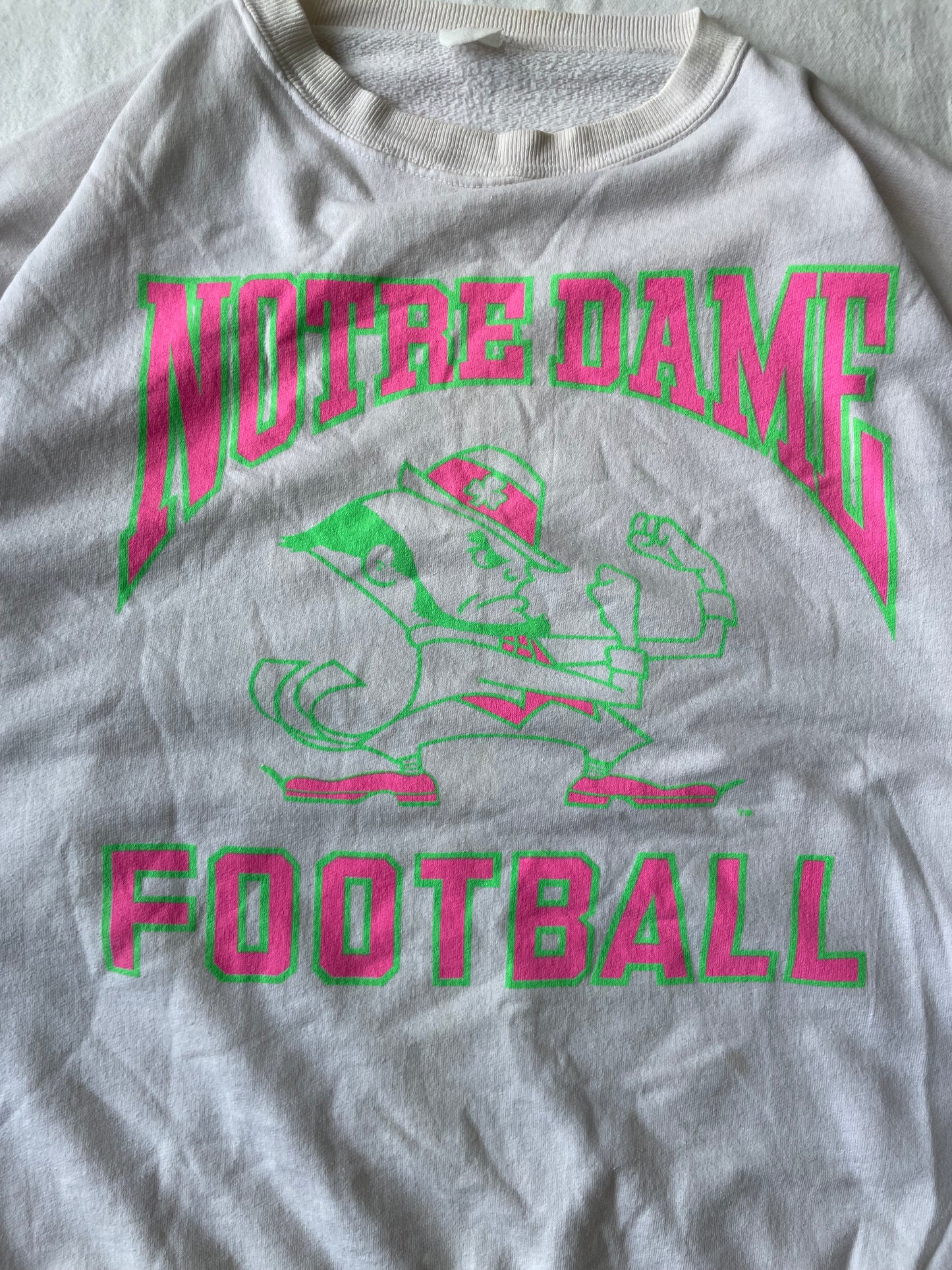 Vintage Notre Dame Football Pink/Green Crewneck XLarge
