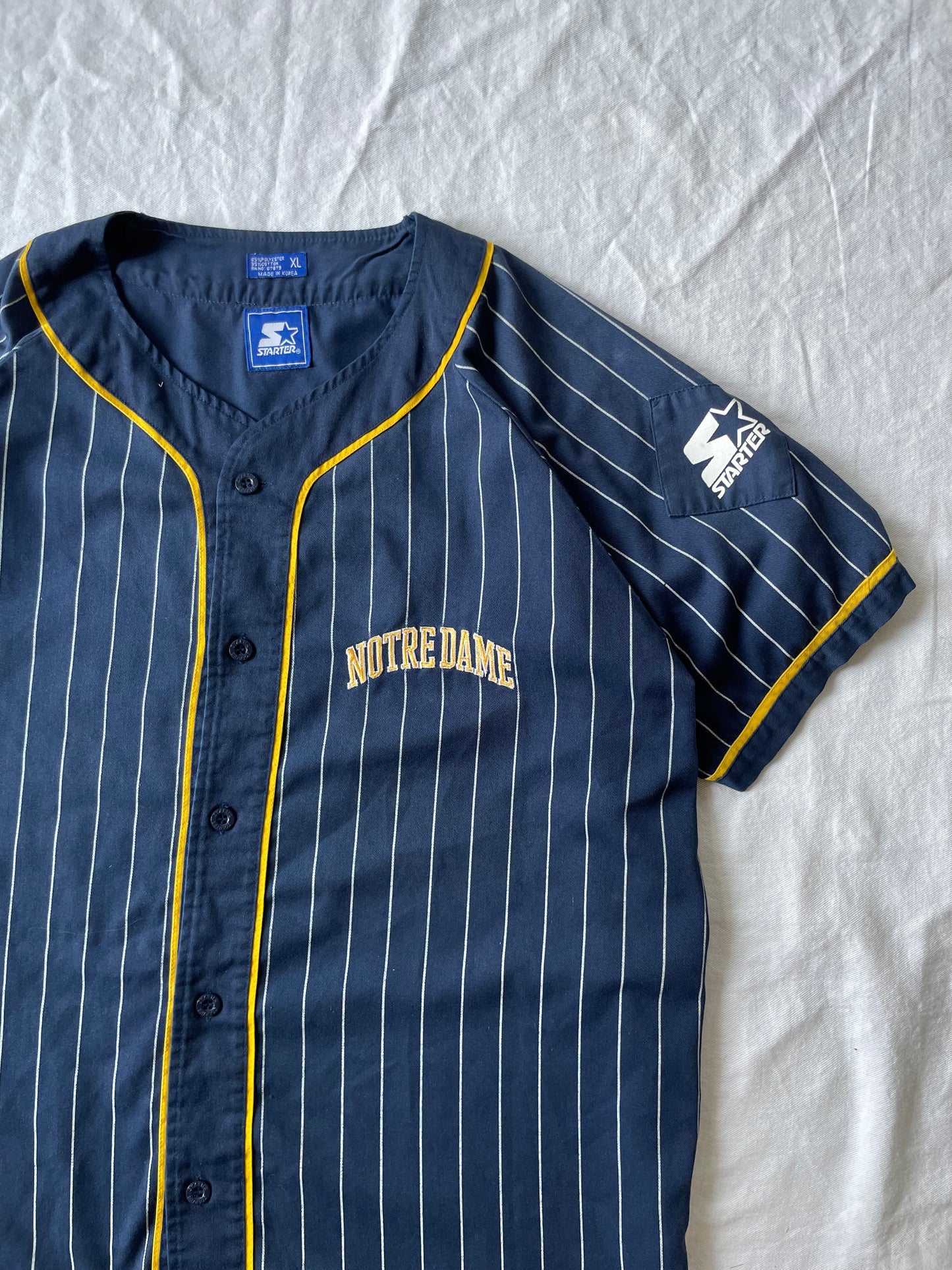 Vintage Notre Dame Pinstriped Baseball Jersey XLarge