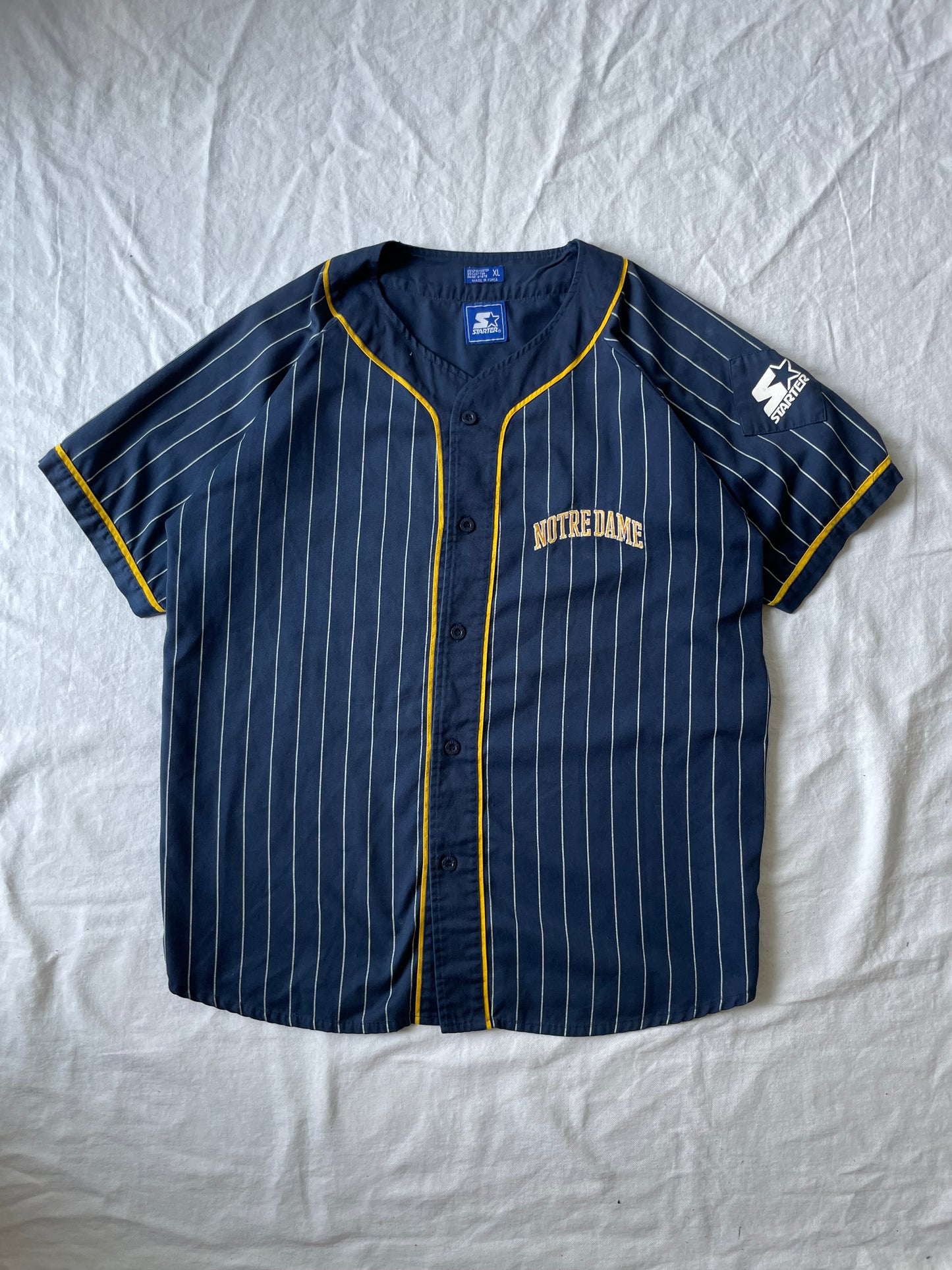 Vintage Notre Dame Pinstriped Baseball Jersey XLarge