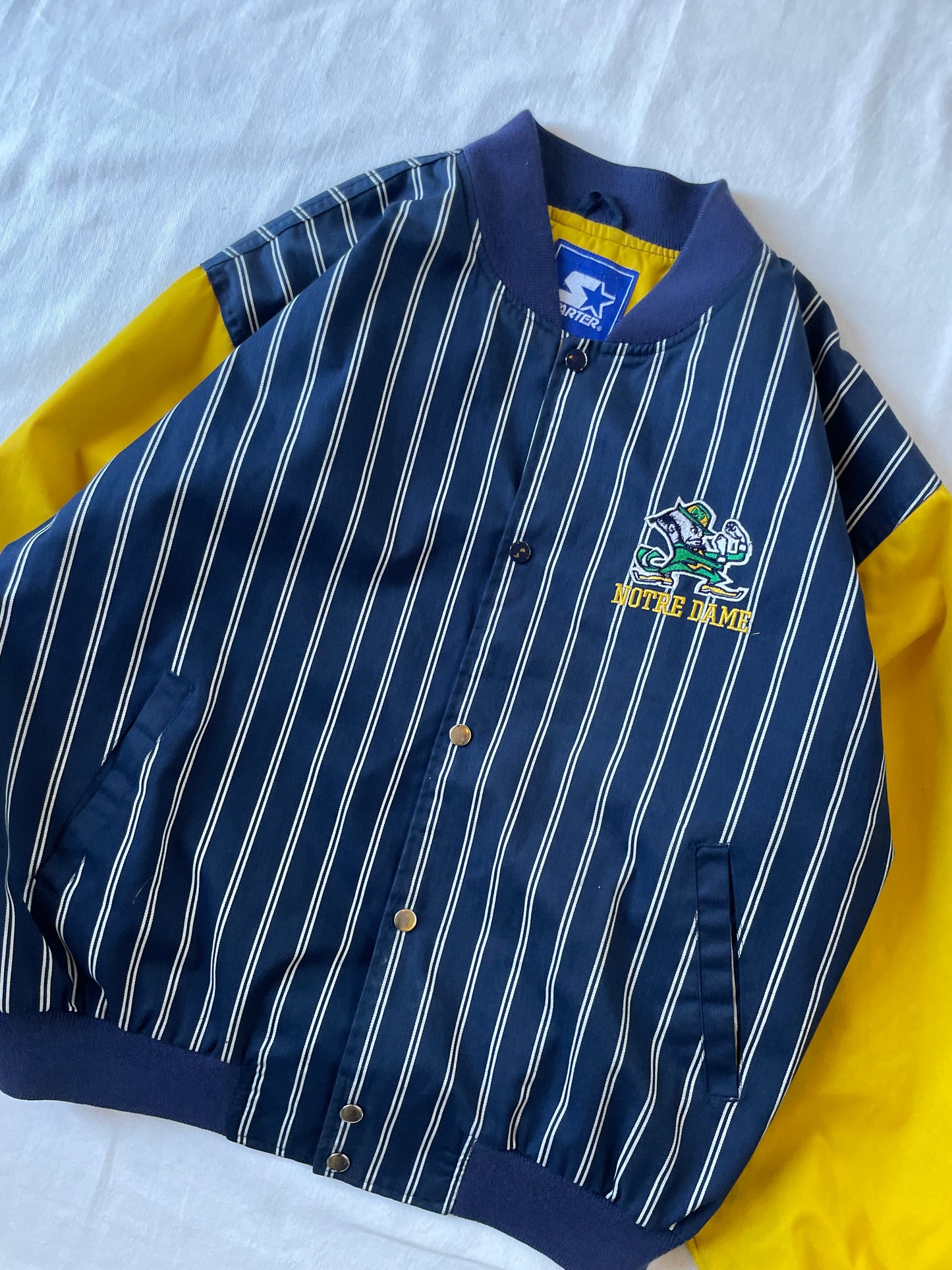 Vintage Notre Dame Striped Bomber Jacket Large
