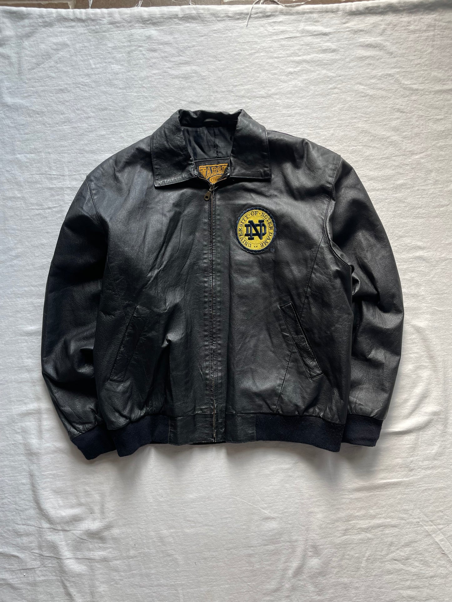 Vintage Notre Dame Black Leather Jacket XLarge