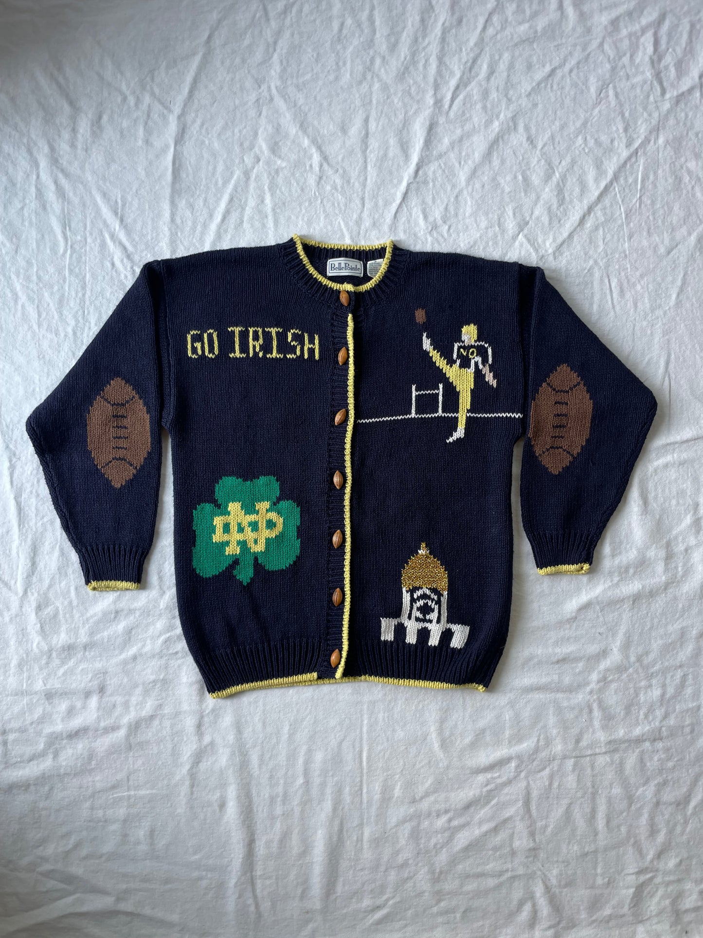 Vintage Notre Dame Knit Cardigan Sweater Medium
