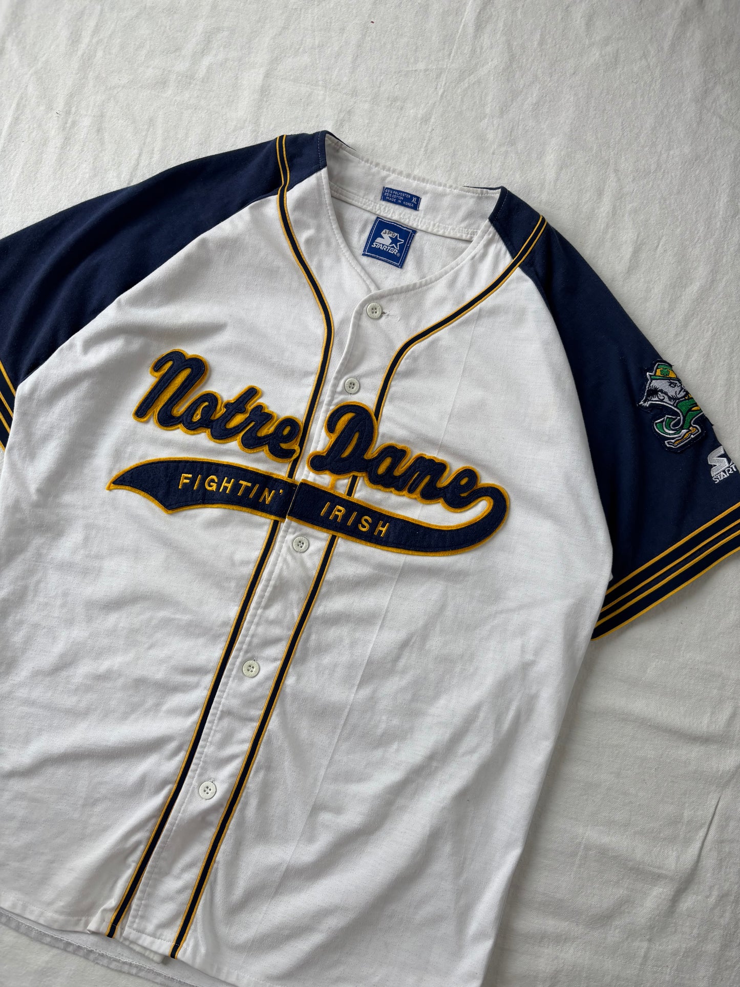 Vintage Notre Dame Starter Baseball Jersey XLarge