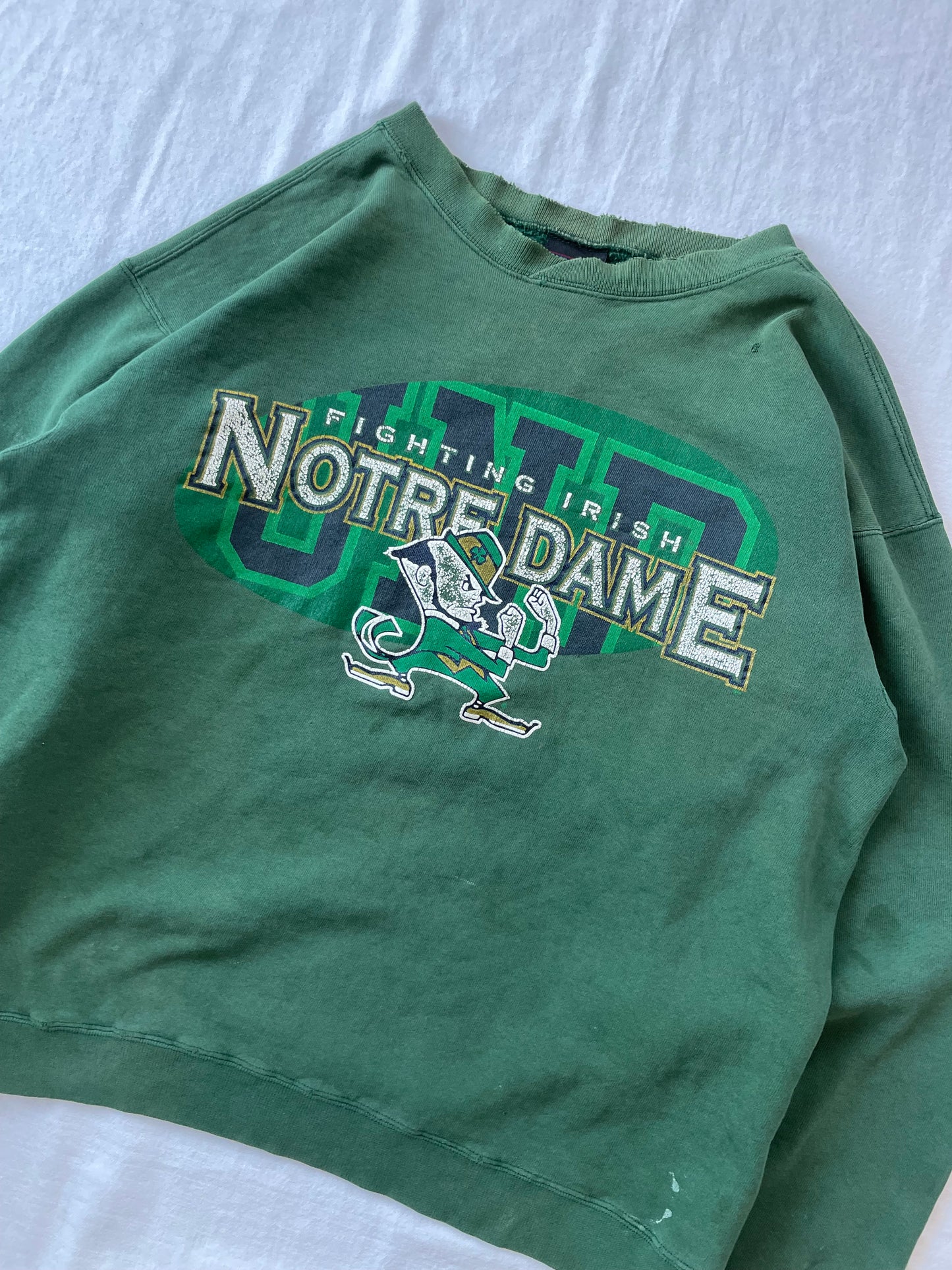 Vintage Notre Dame Green Crewneck Medium Distressed