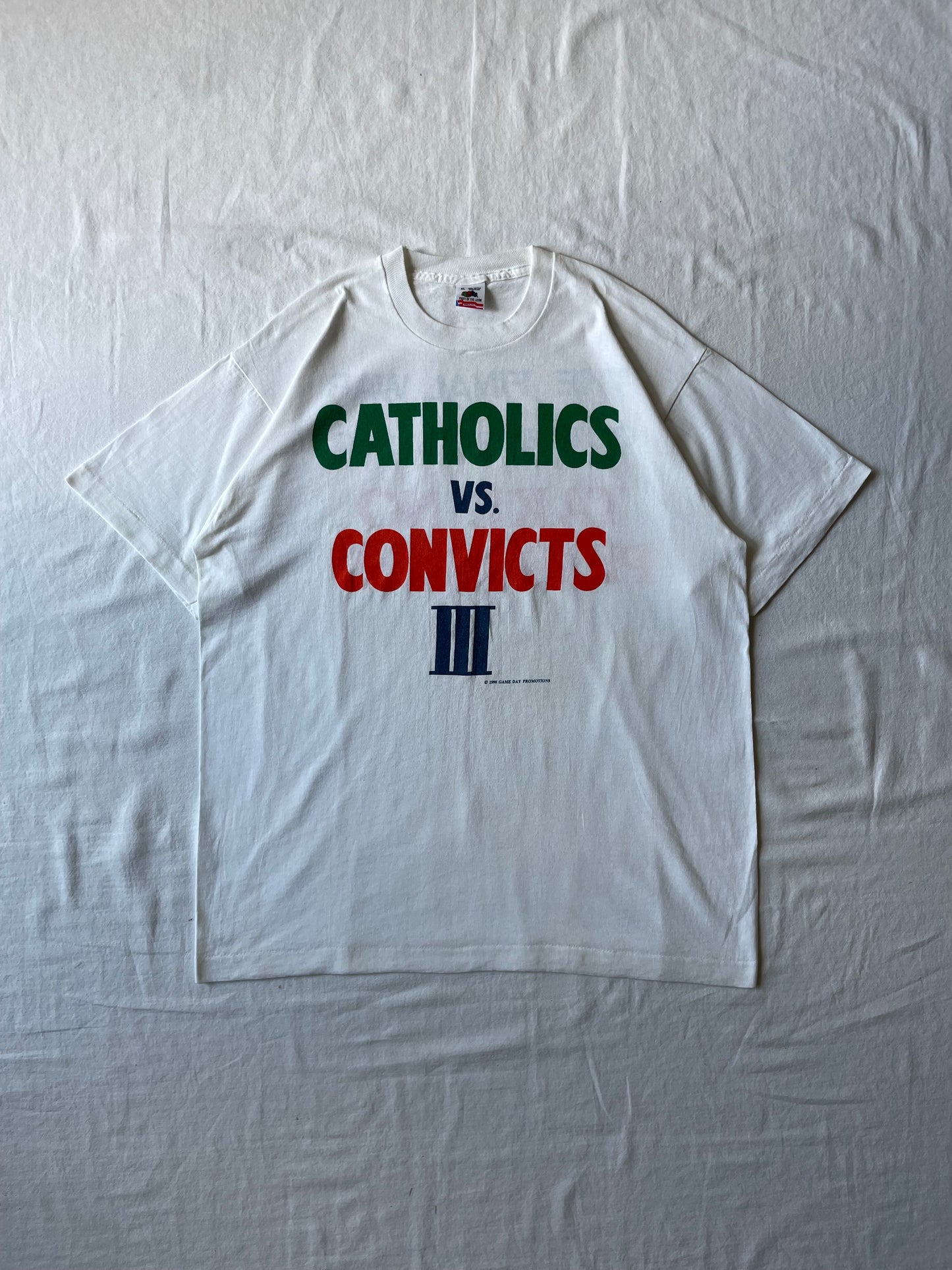 AUCTION! Vintage 1990 ORIGINAL CATHOLICS vs. CONVICTS Take No Prisoners Tee XLarge