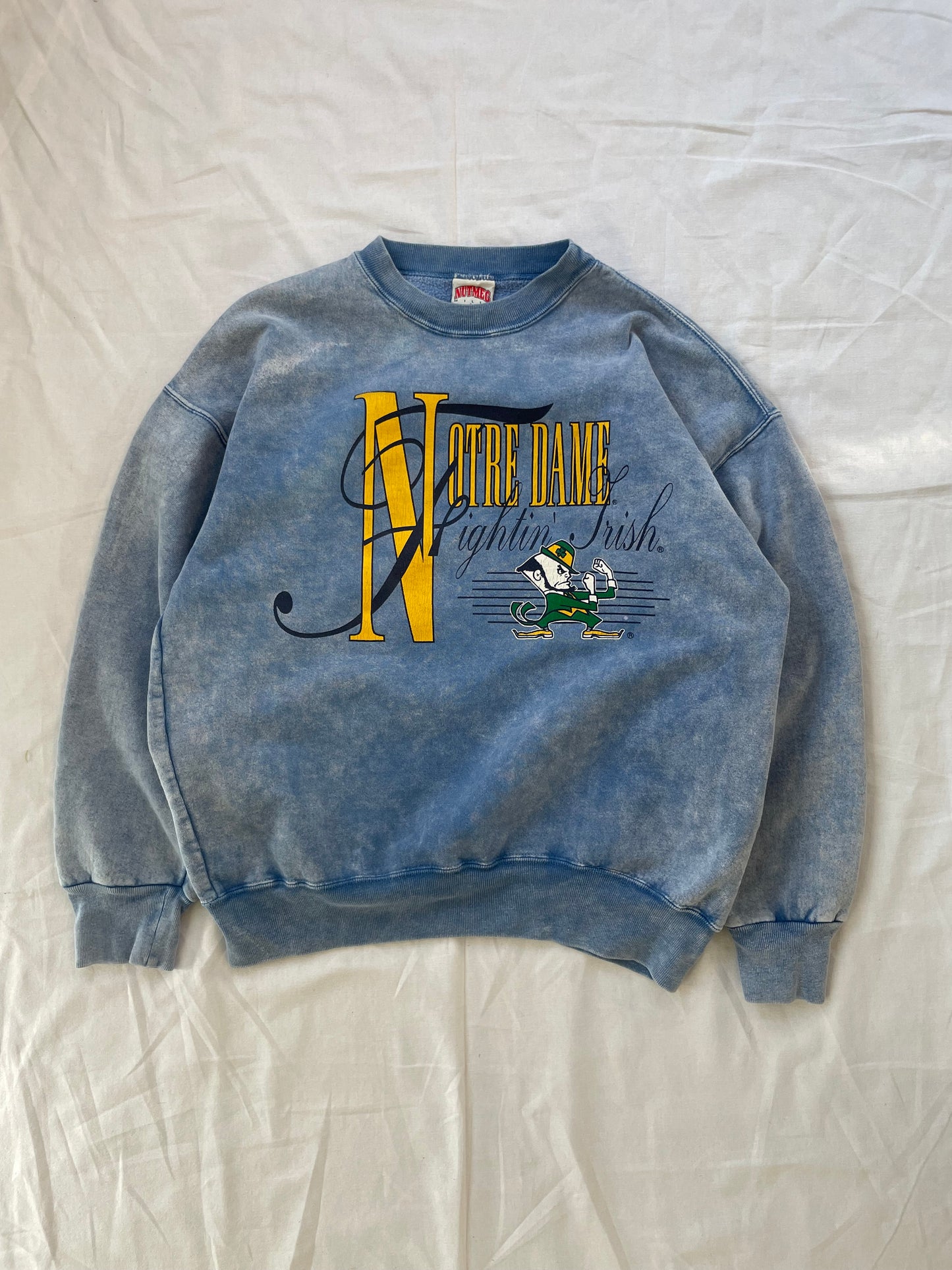 Vintage Notre Dame Acid Washed Blue Crewneck Large