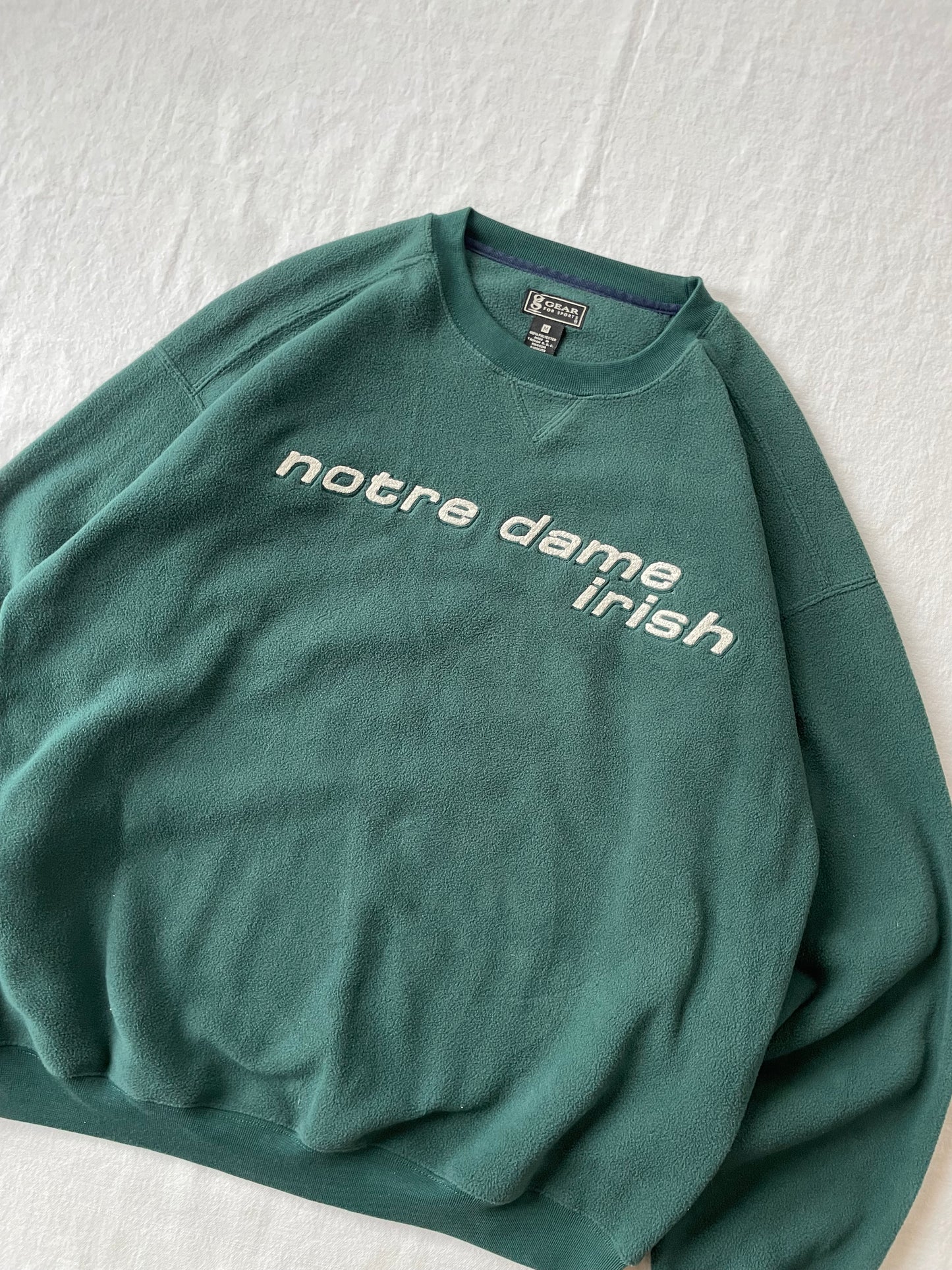 Vintage Notre Dame Green Fleece Crewneck Medium