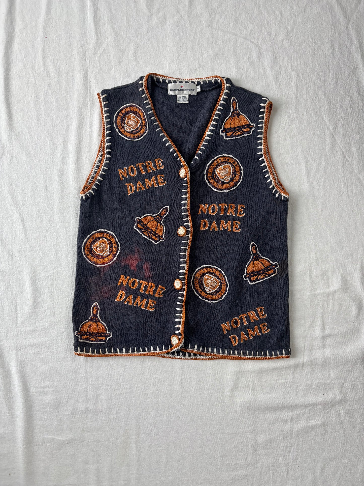 Vintage Notre Dame Sweater Vest Womens Small DISTRESSED