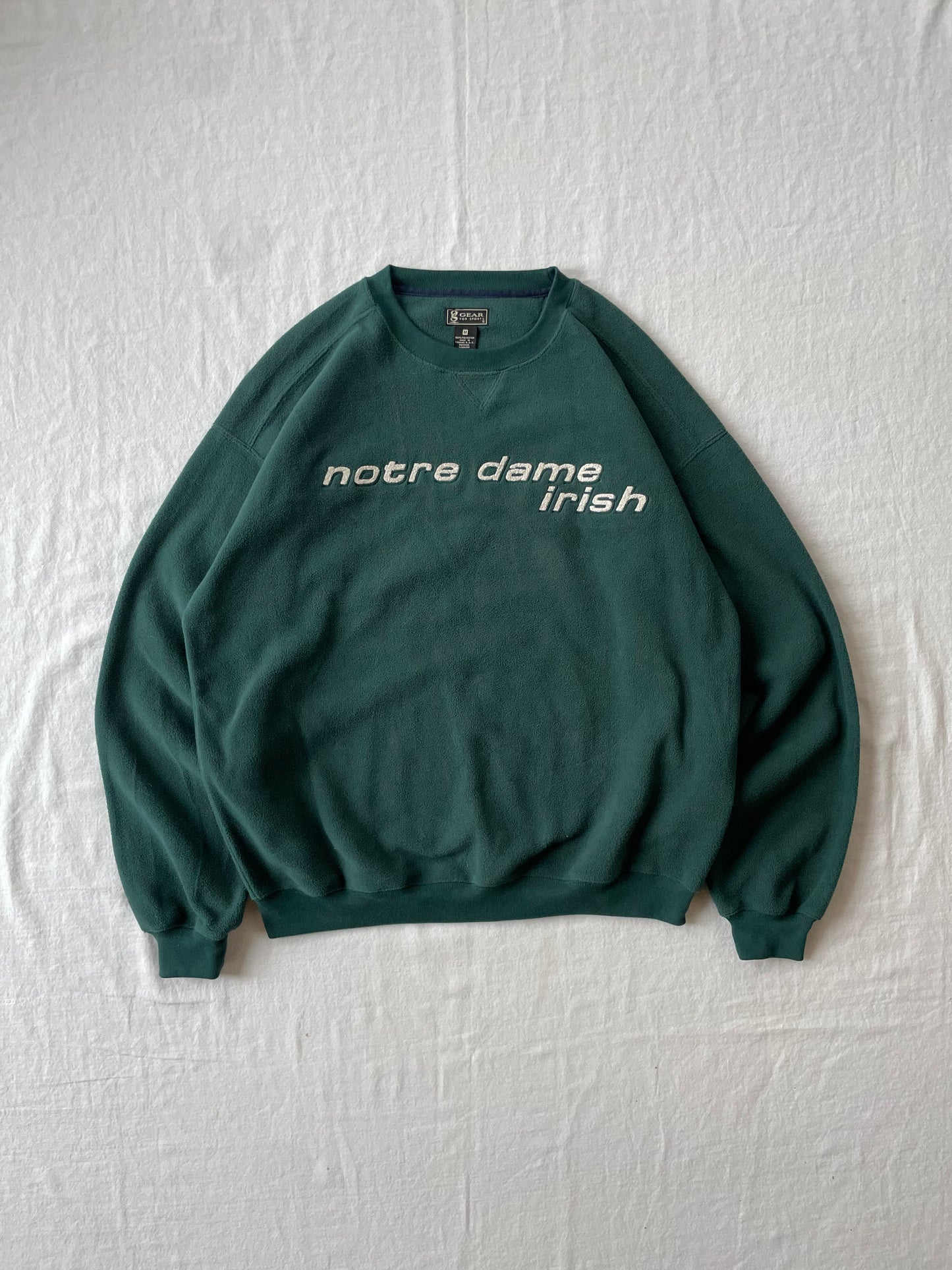 Vintage Notre Dame Green Fleece Crewneck Medium