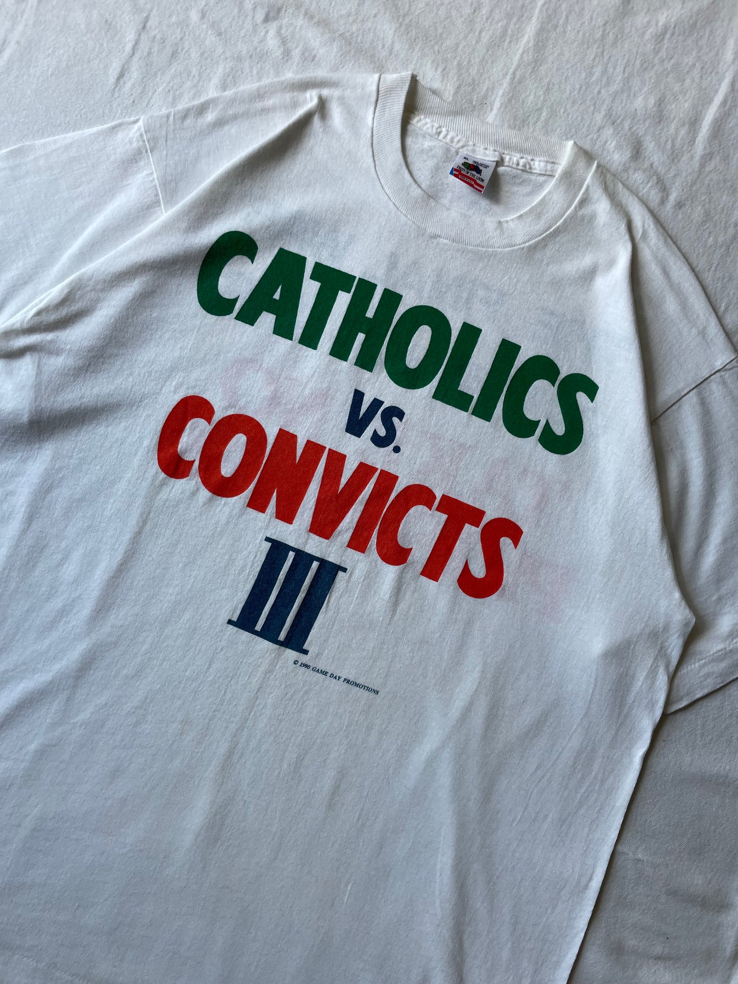 AUCTION! Vintage 1990 ORIGINAL CATHOLICS vs. CONVICTS Take No Prisoners Tee XLarge