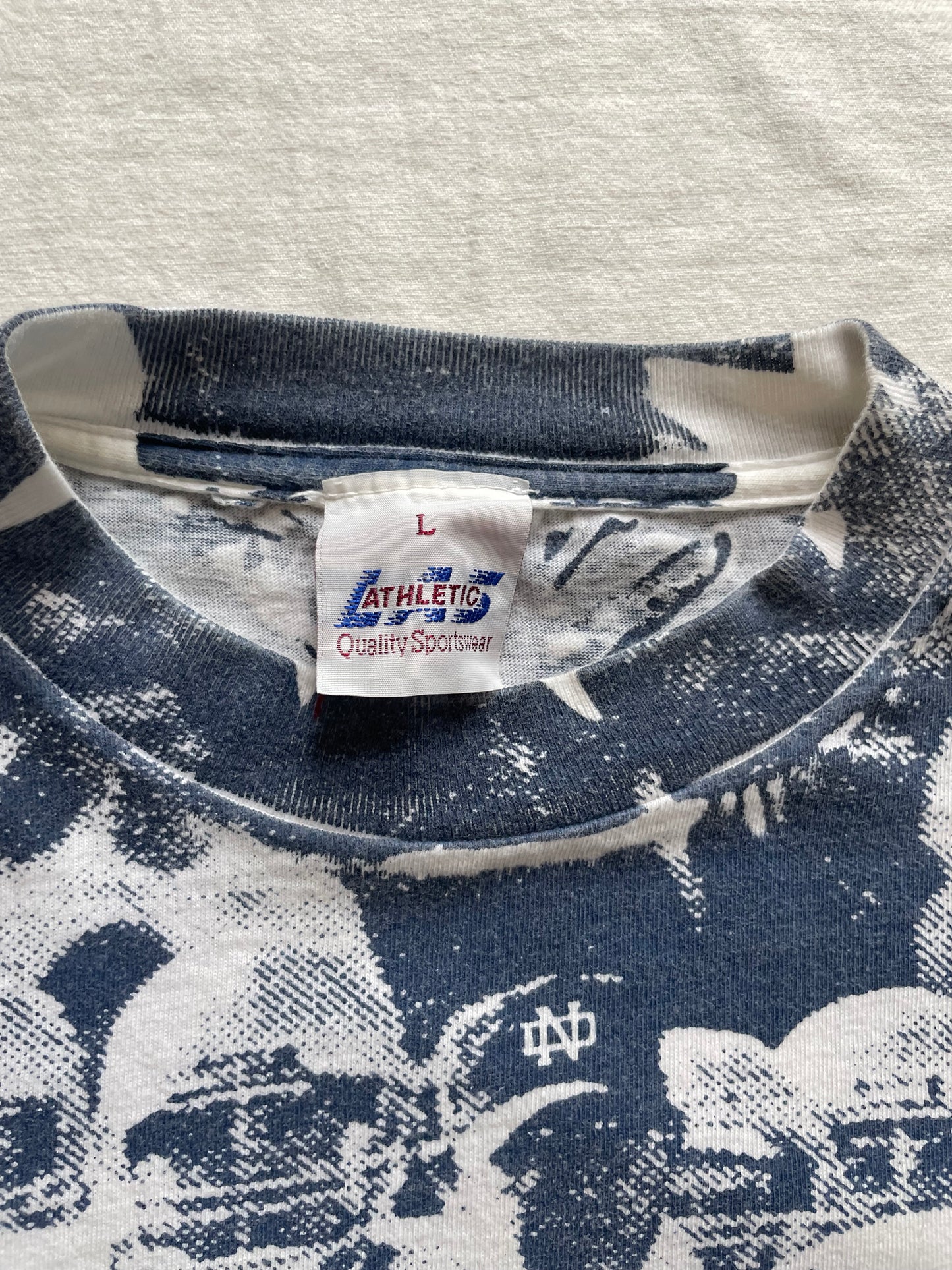 Vintage Notre Dame Football Lou Holtz All Over Print Tee Large
