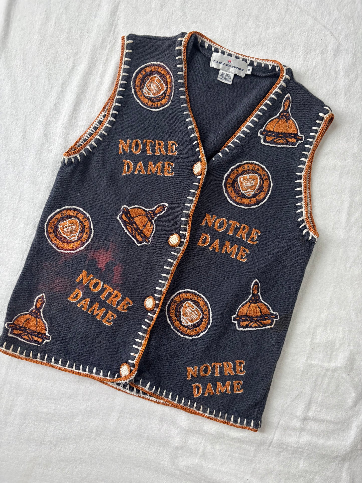 Vintage Notre Dame Sweater Vest Womens Small DISTRESSED