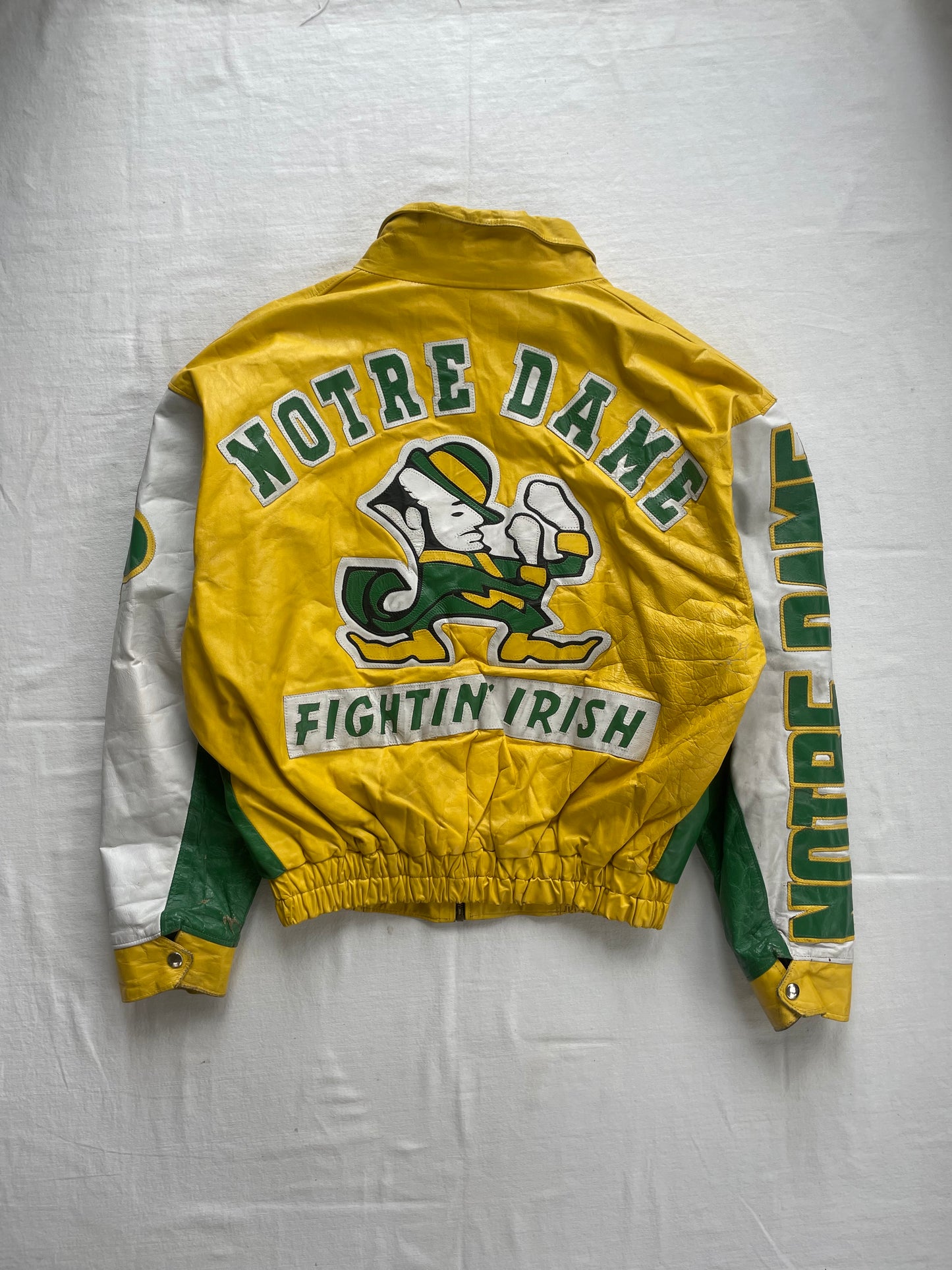 Vintage Notre Dame Green and Yellow Leather Jacket Large