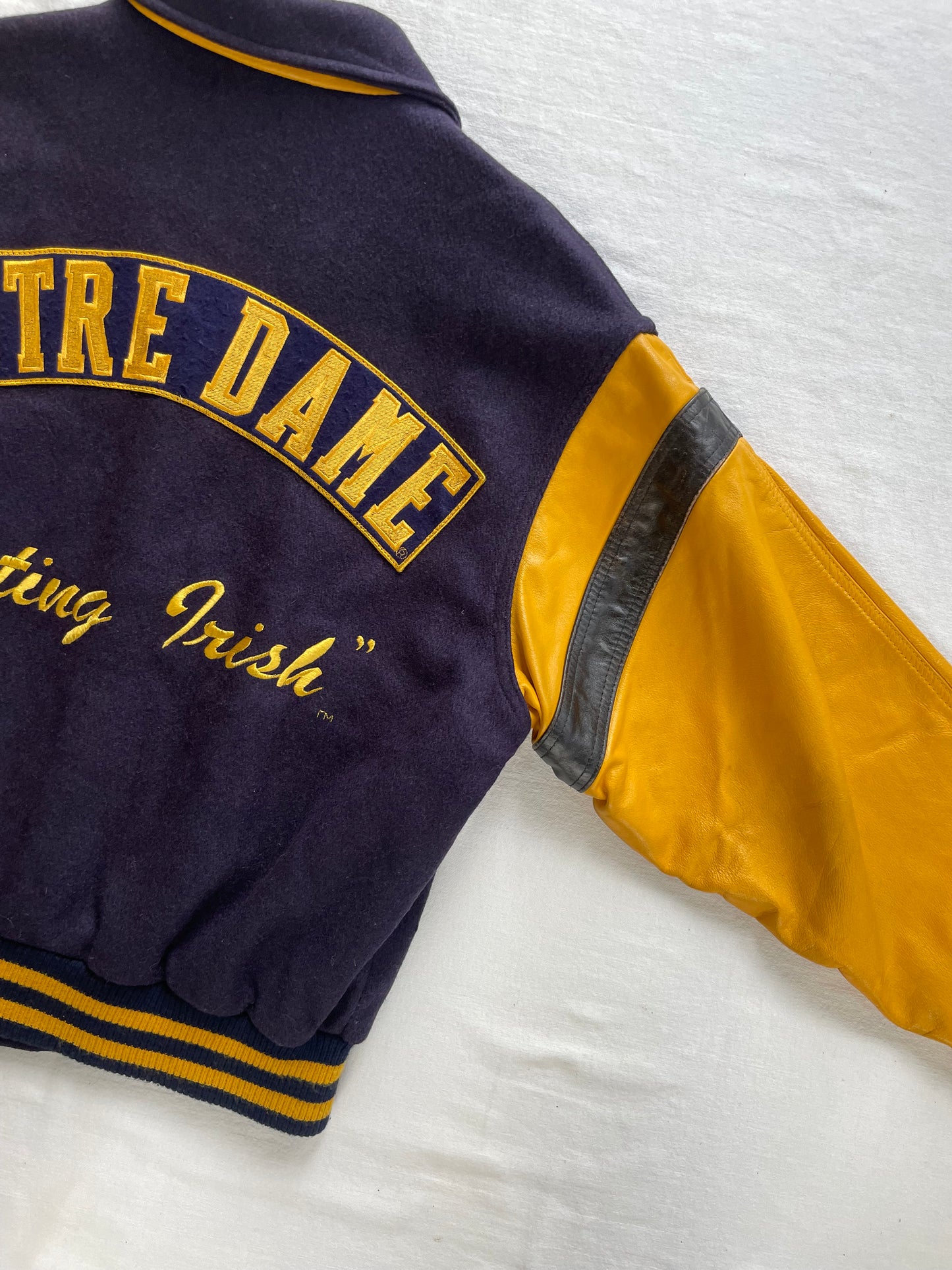 Vintage Notre Dame Leather and Wool Varsity Jacket Large