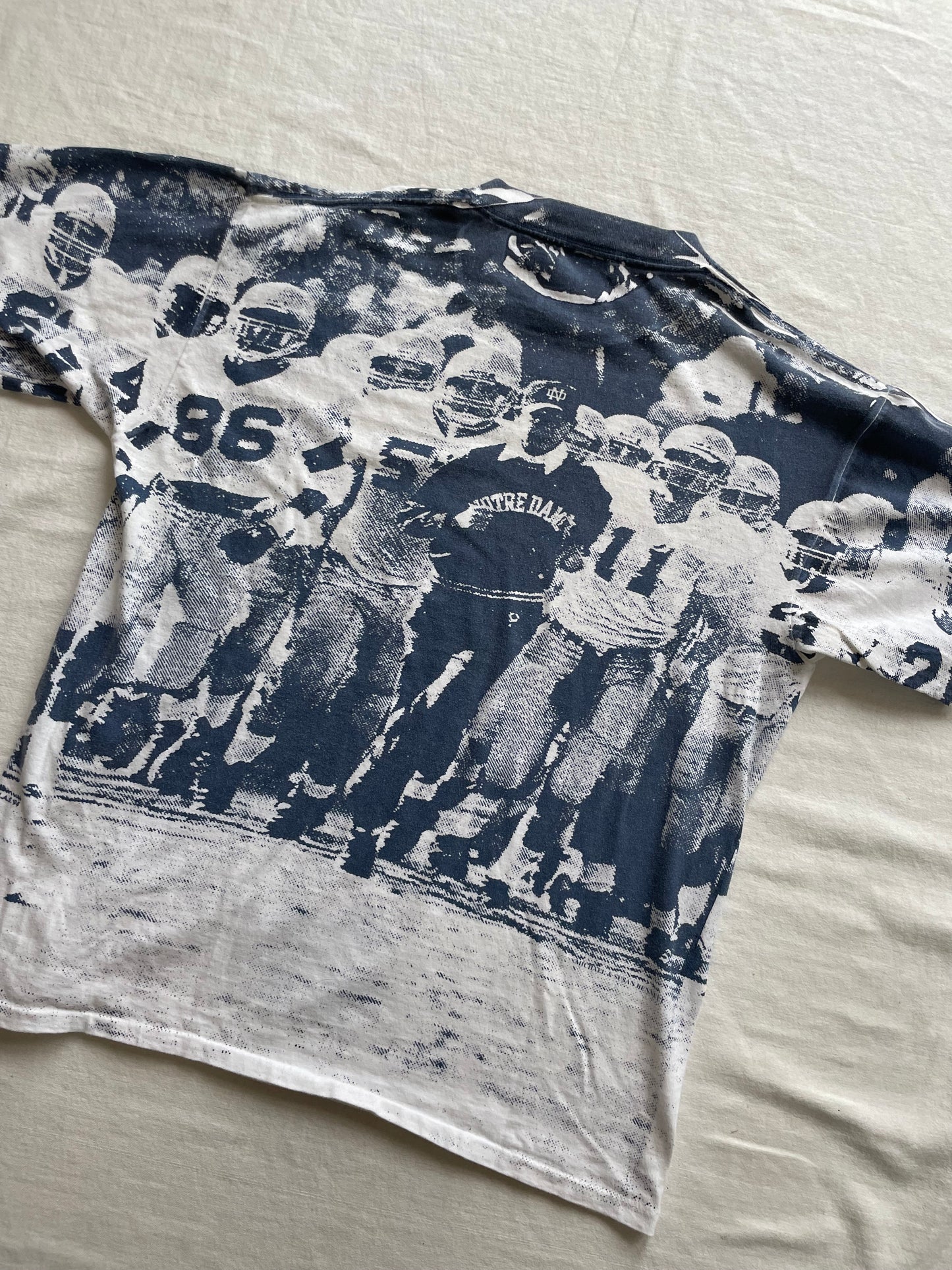 Vintage Notre Dame Football Lou Holtz All Over Print Tee Large
