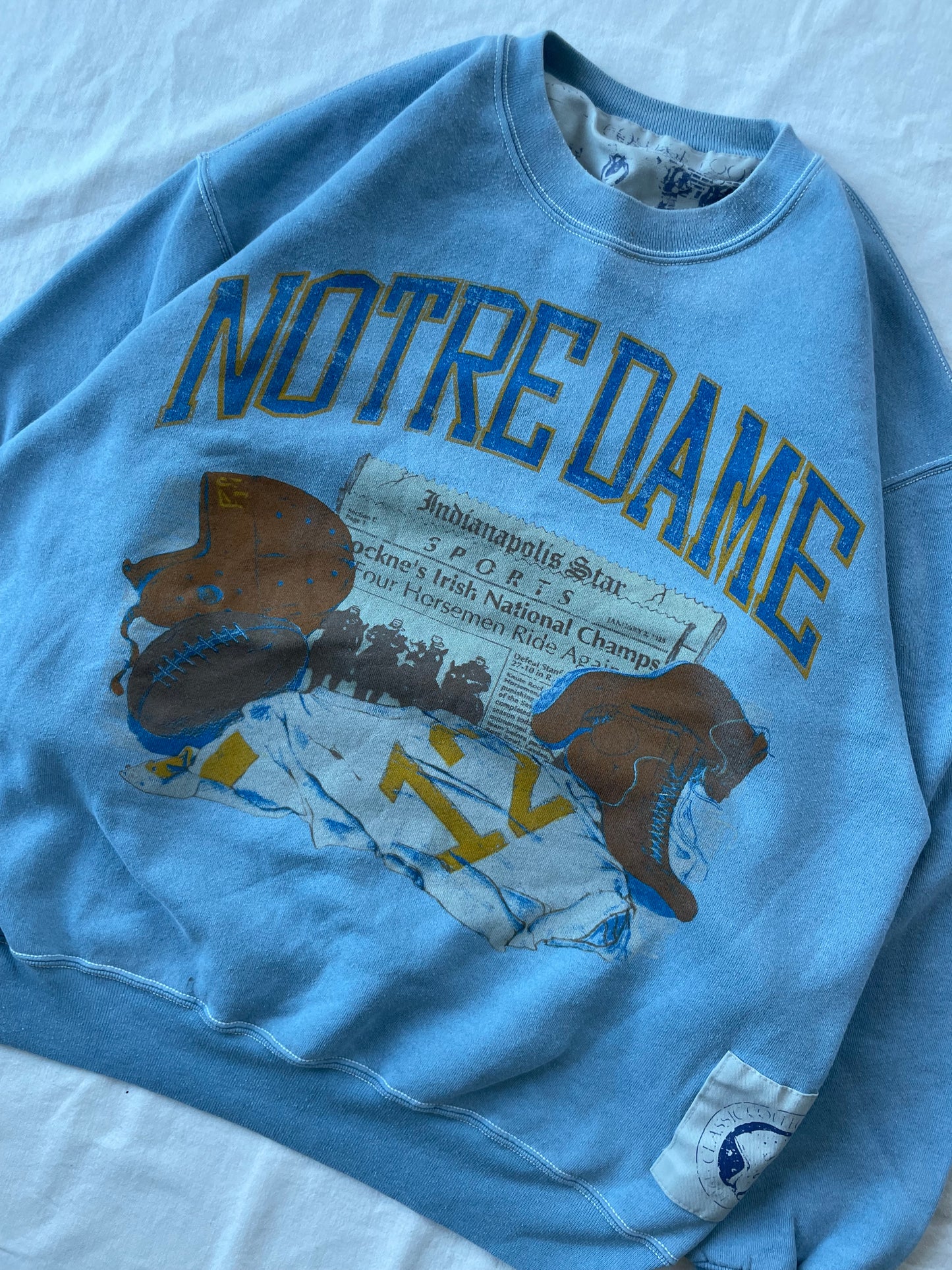 Vintage Notre Dame Light Blue Football Crewneck XLarge