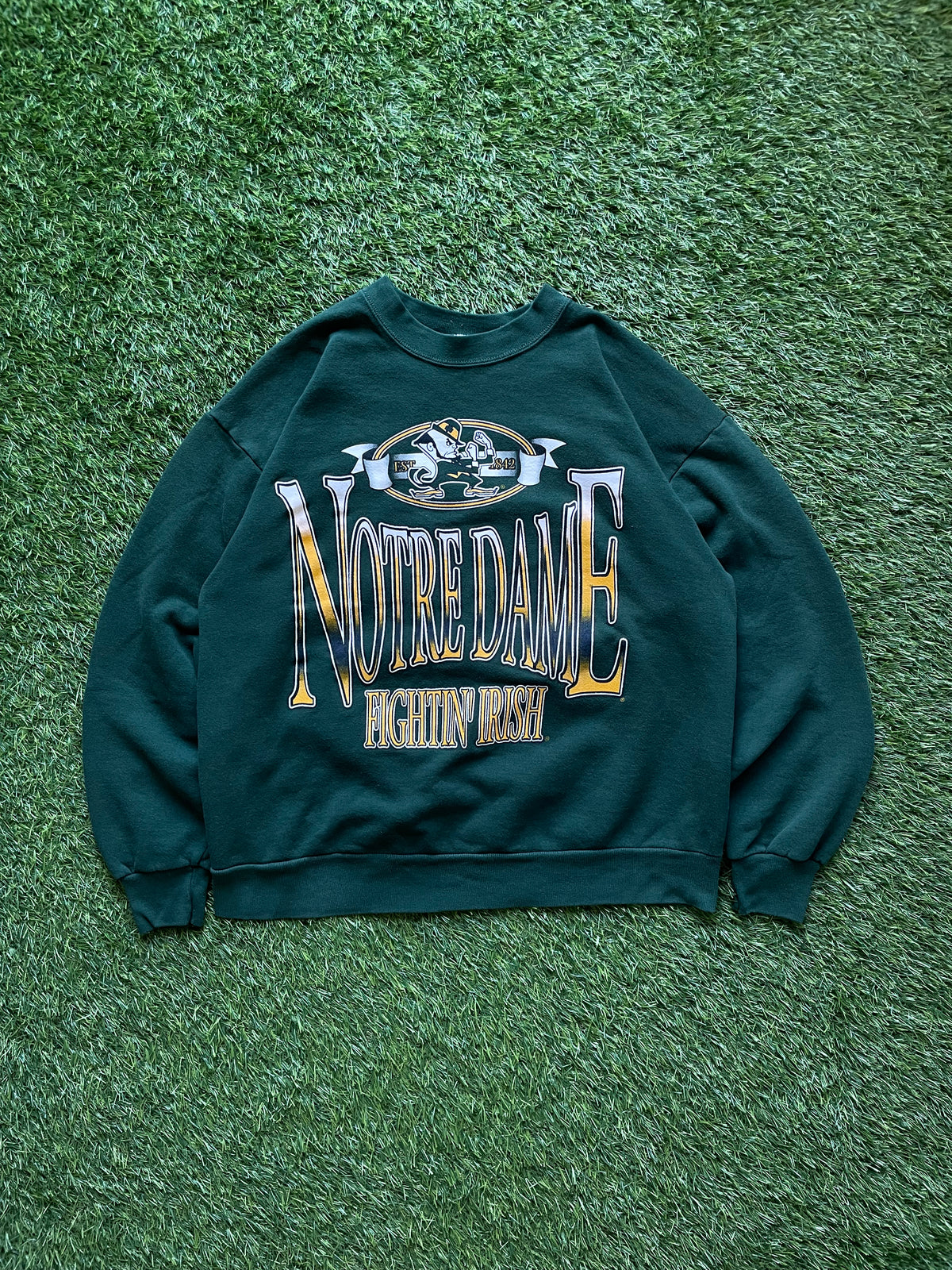 Vintage Notre Dame Green Crewneck Sweatshirt Large