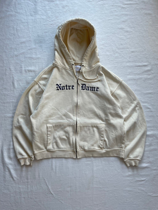 Vintage Notre Dame Zip Up Womens Cropped Hoodie Large