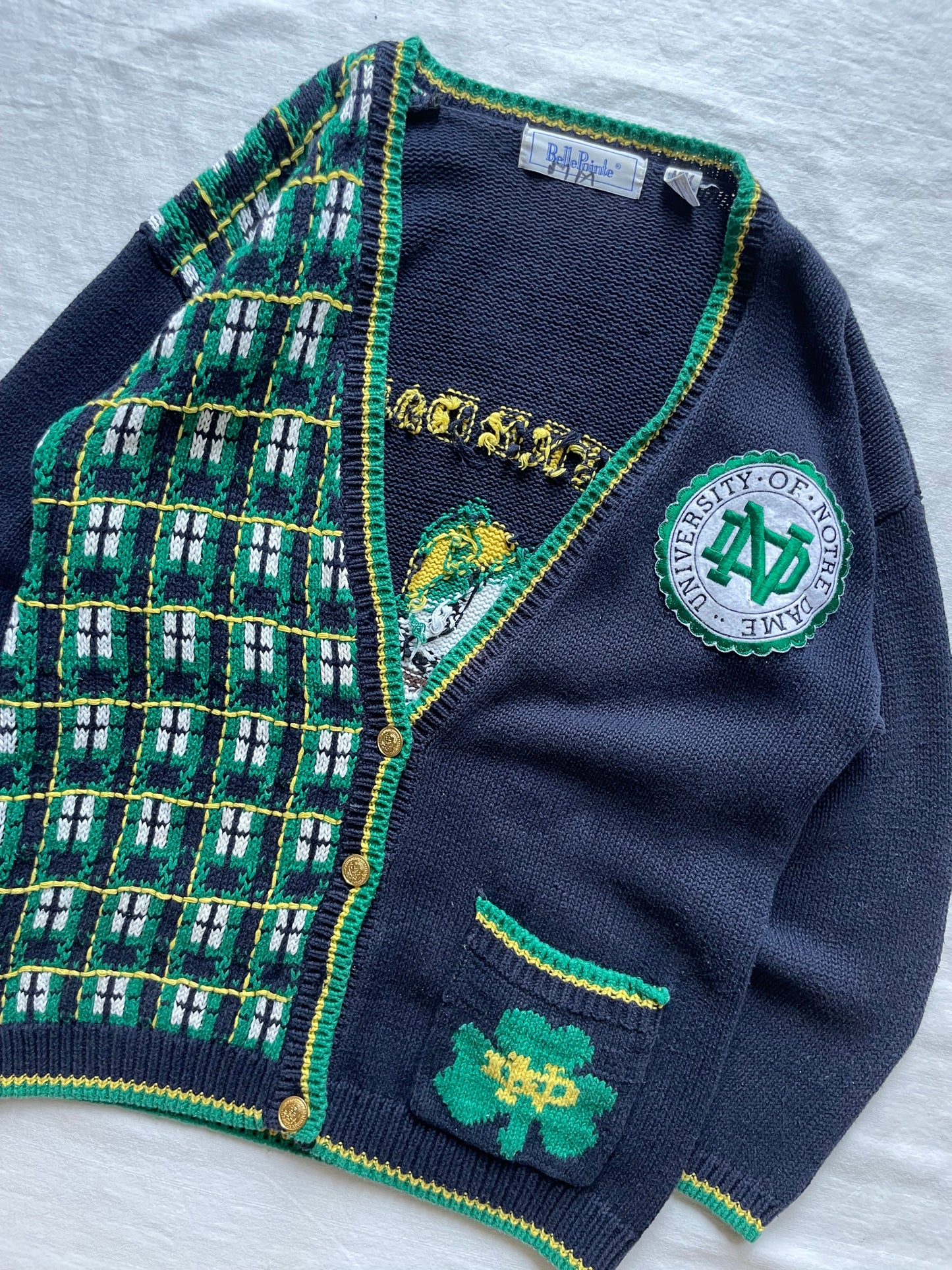 Vintage Notre Dame Knit Cardigan Sweater XLarge