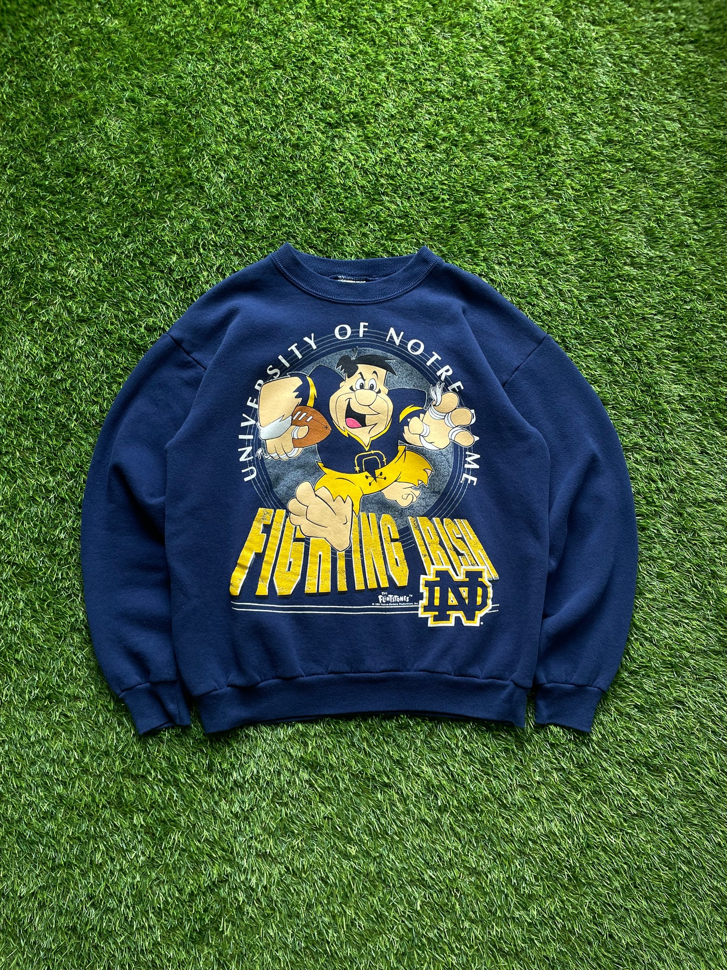 Vintage Notre Dame The Flintstones Football Crewneck Large
