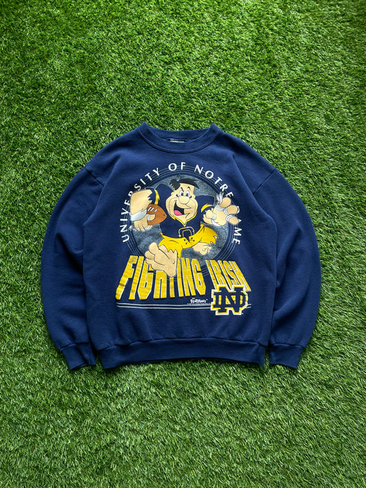 Vintage Notre Dame The Flintstones Football Crewneck Large