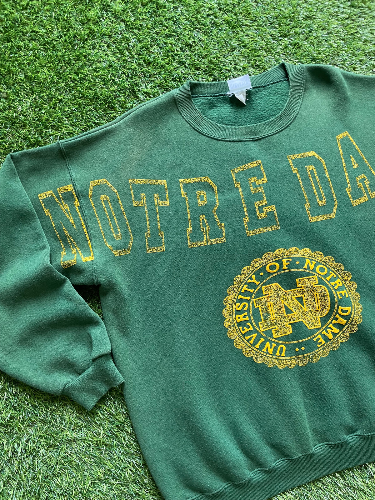 Vintage Notre Dame Green Spell Out Crewneck Sweatshirt XLarge