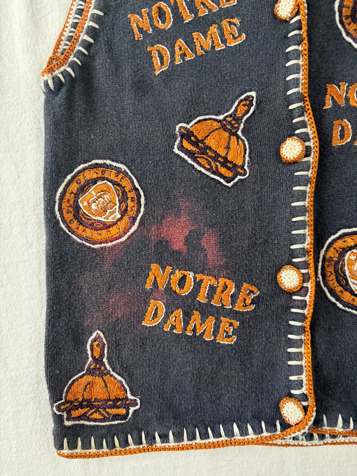 Vintage Notre Dame Sweater Vest Womens Small DISTRESSED