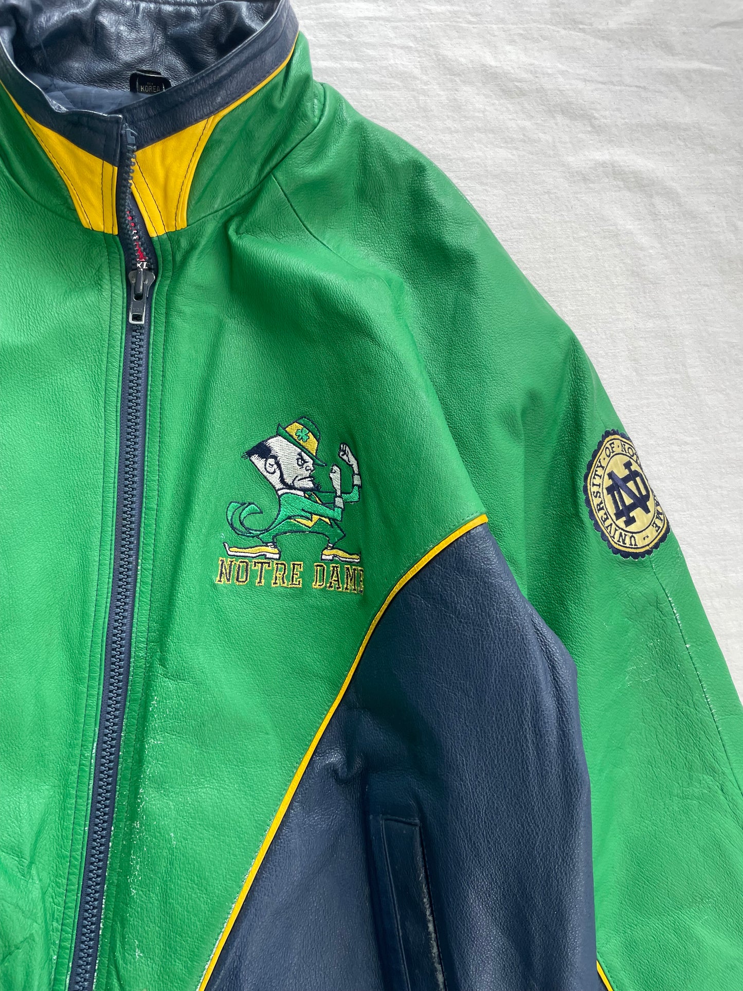 Vintage Notre Dame Green Leather Jacket XLarge