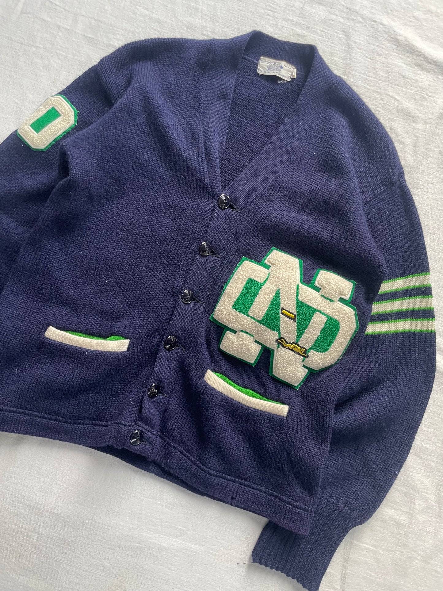 Vintage 1970 Notre Dame Varsity Cardigan Sweater Large