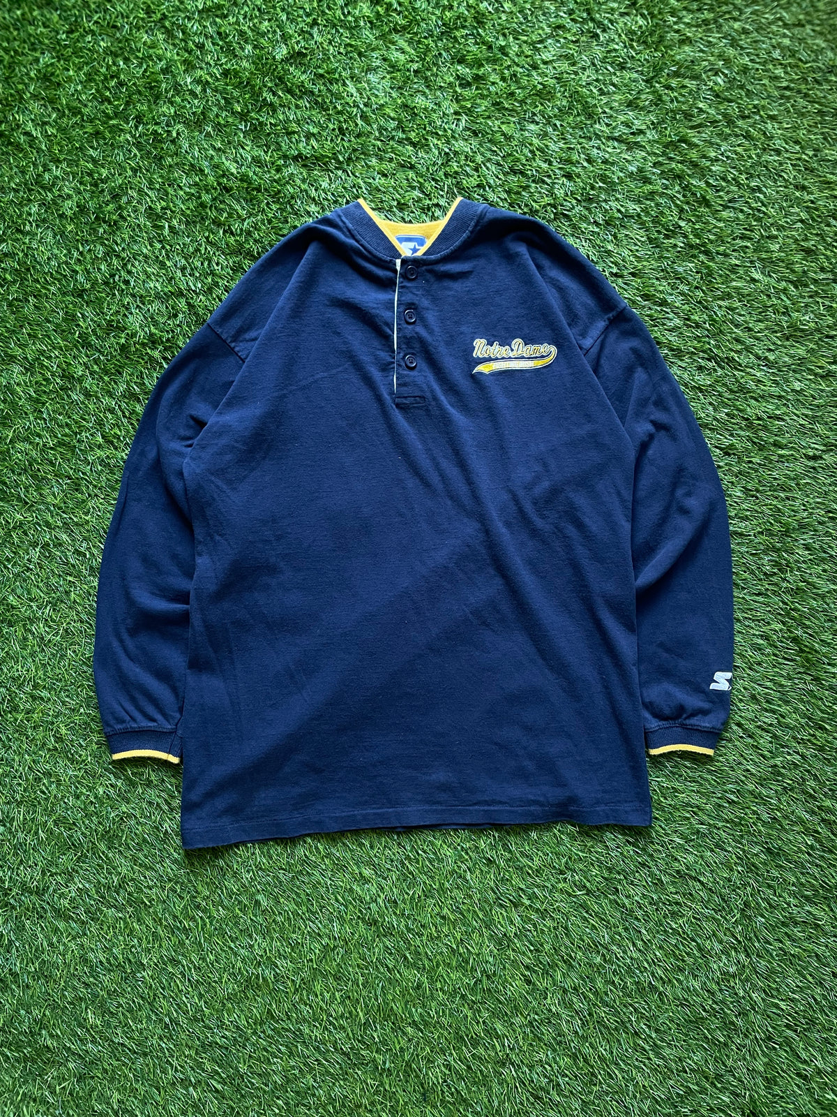 Vintage Notre Dame Henley Long Sleeve Shirt Medium