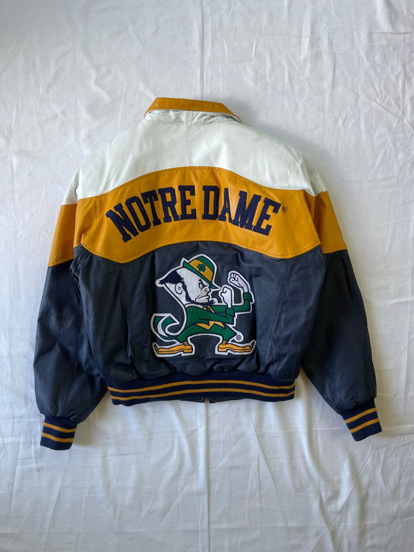 Vintage Notre Dame Leather Bomber Jacket Large