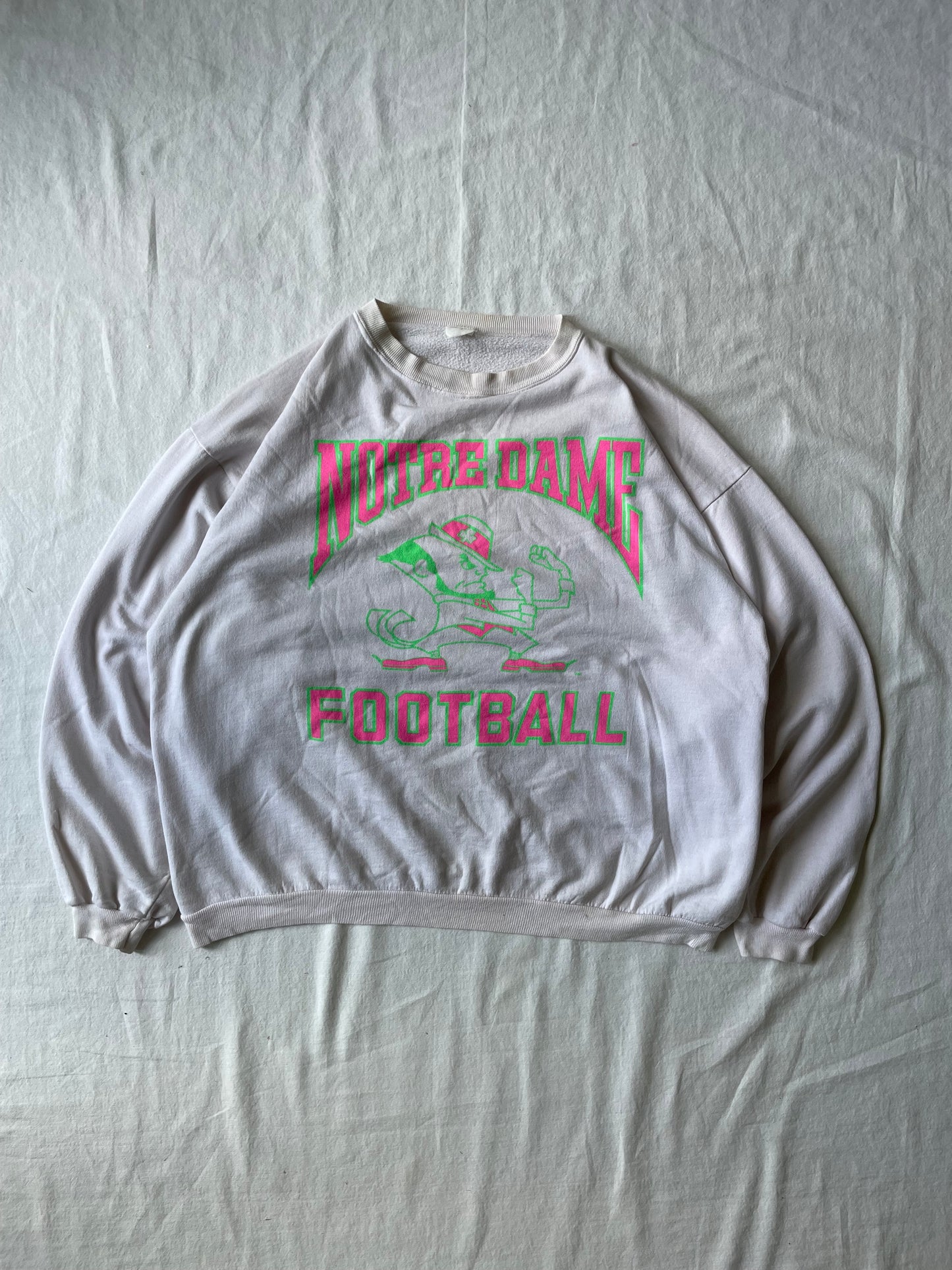 Vintage Notre Dame Football Pink/Green Crewneck XLarge