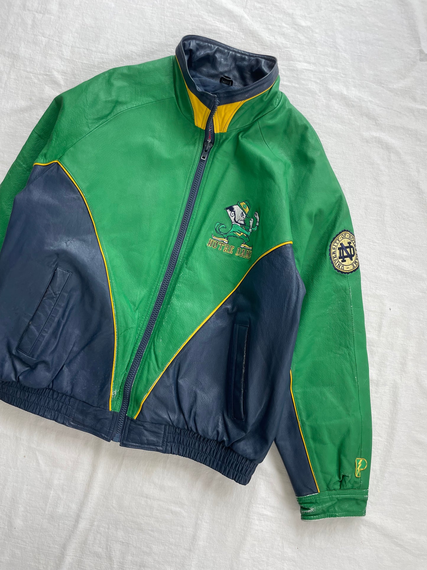 Vintage Notre Dame Green Leather Jacket XLarge