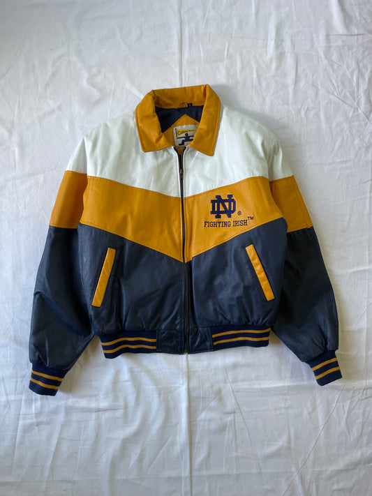 Vintage Notre Dame Leather Bomber Jacket Large