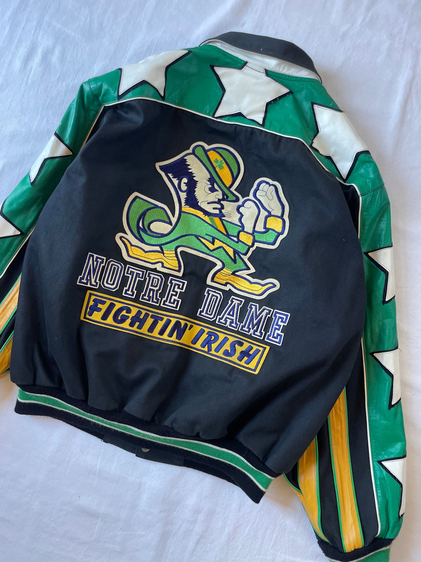 Vintage Notre Dame Jeff Hamilton Leather Stars Jacket XLarge