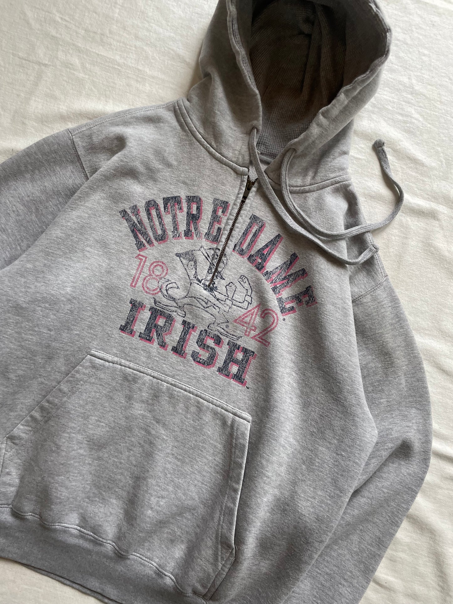Vintage Notre Dame Quarter Zip Hoodie Large