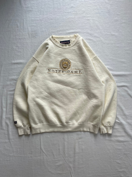 Vintage University of Notre Dame Cream Crewneck Large