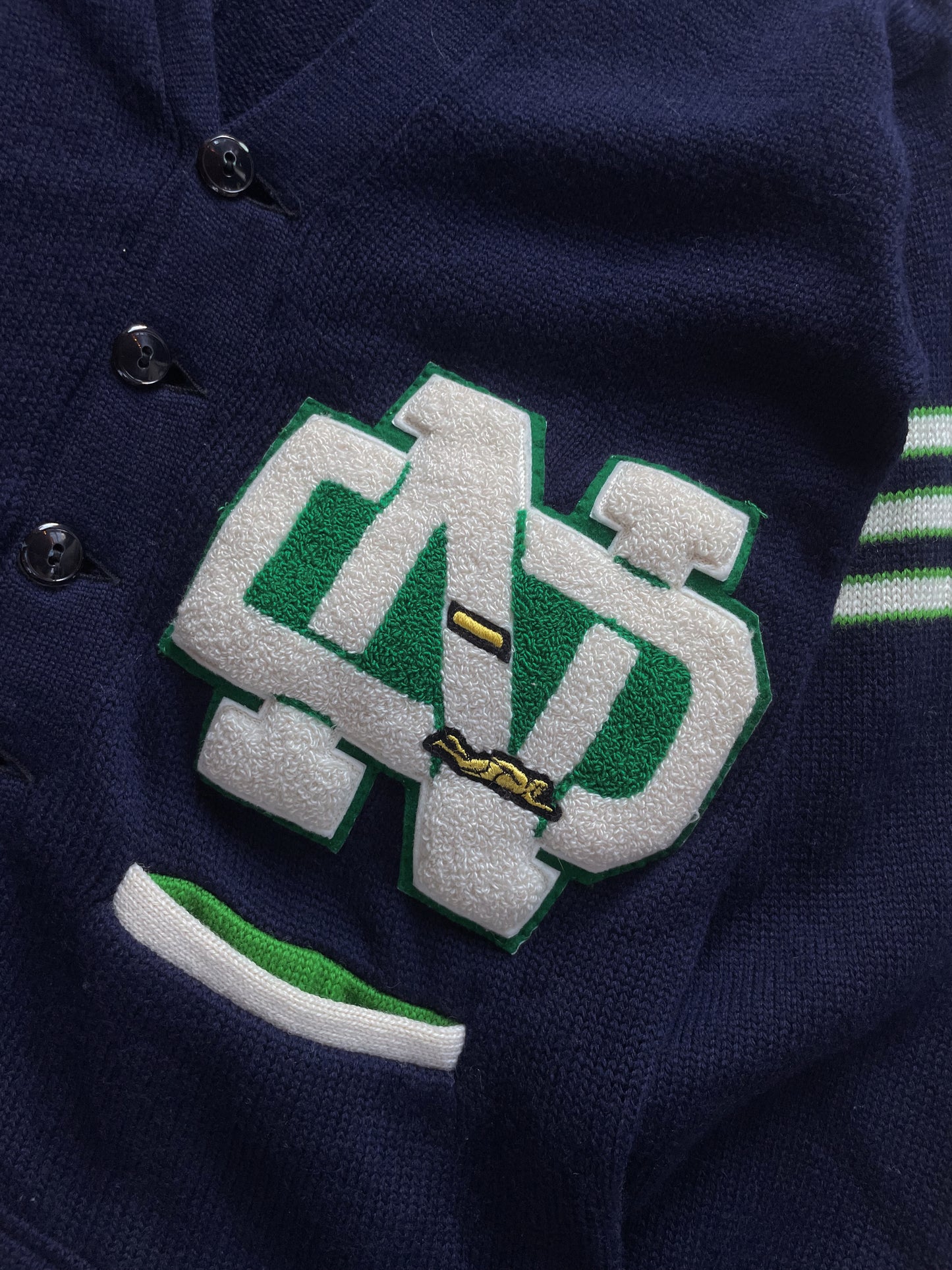 Vintage 1970 Notre Dame Varsity Cardigan Sweater Large
