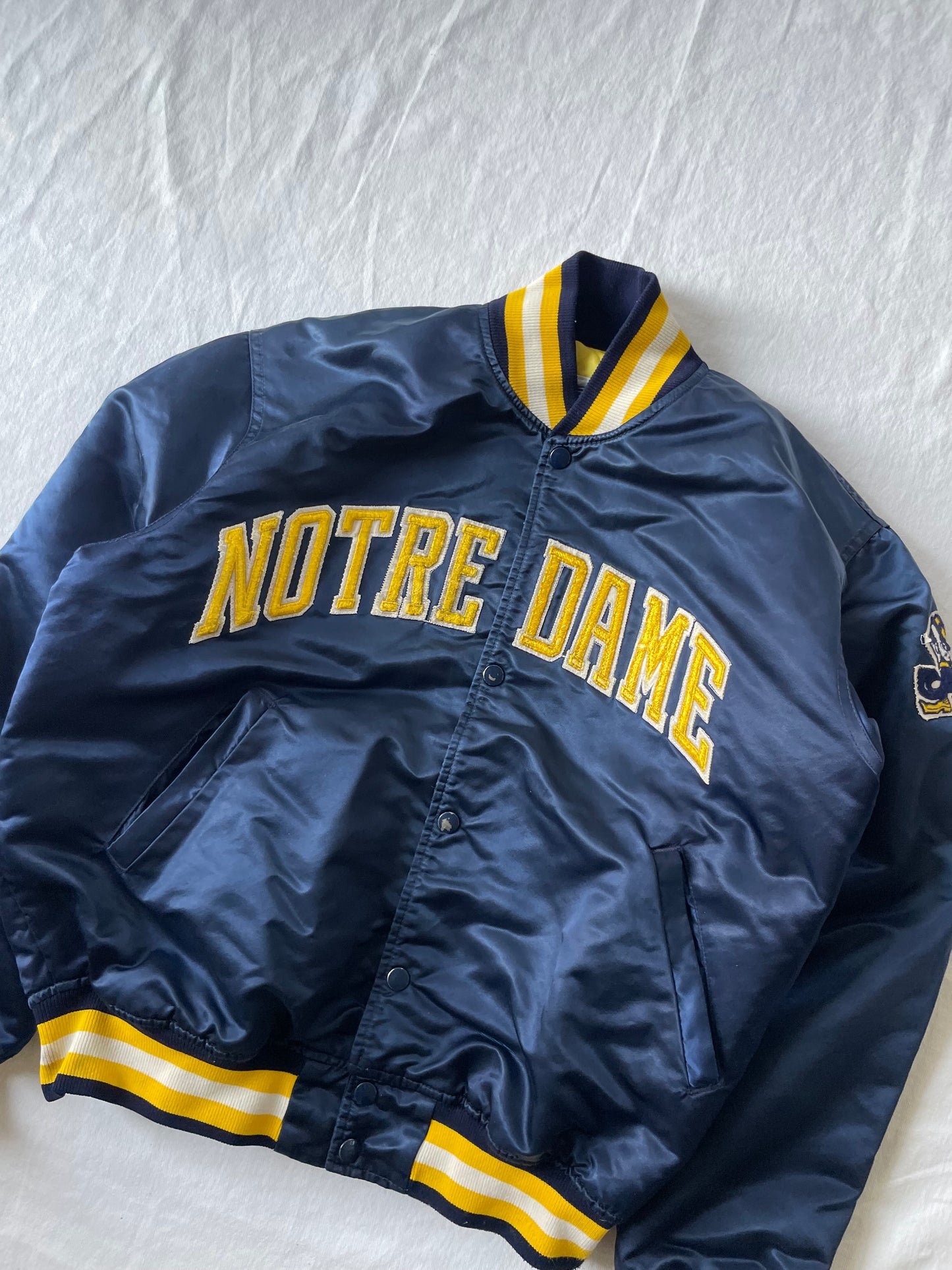 Vintage Notre Dame Satin Starter Bomber Jacket Large
