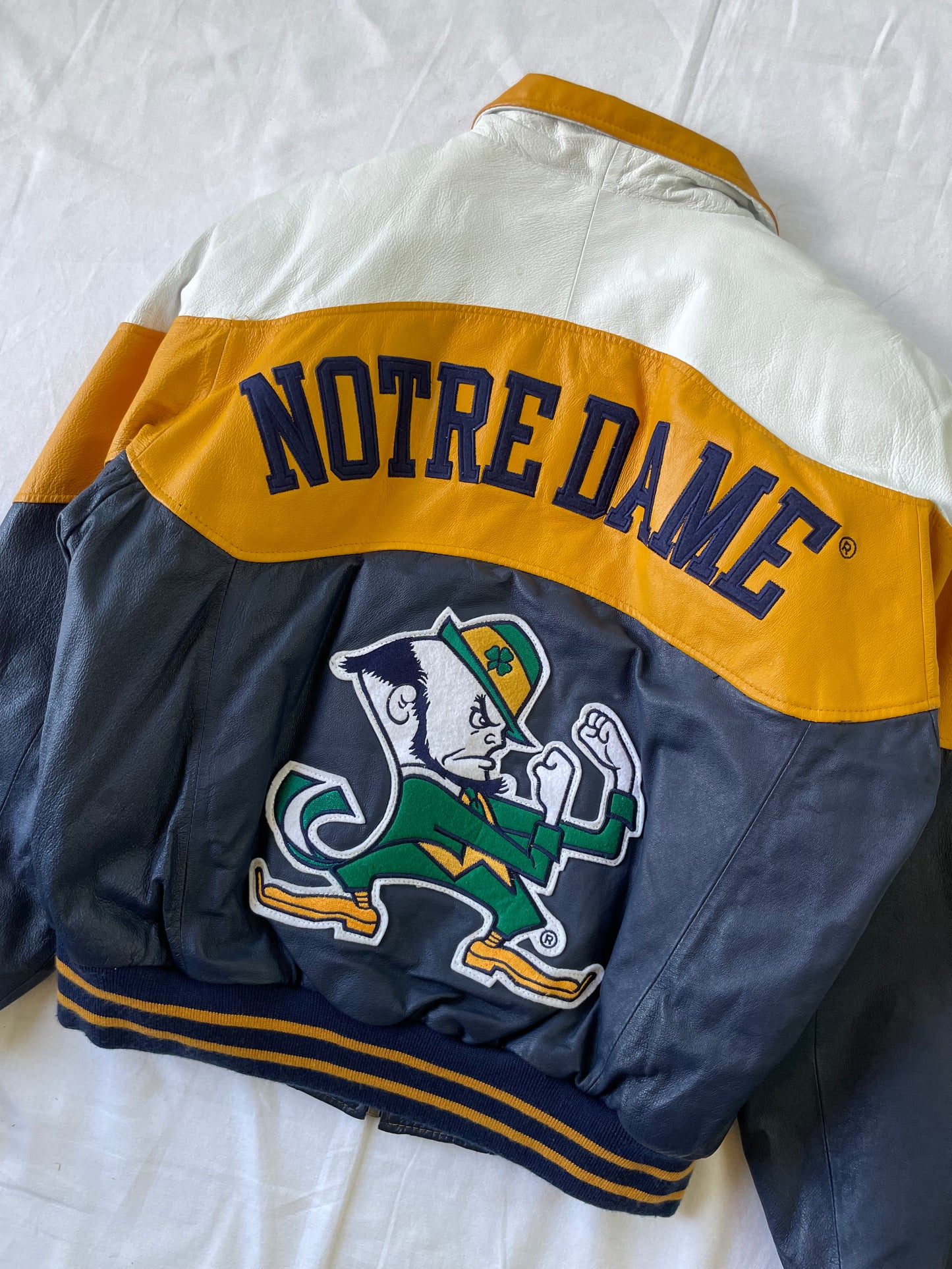 Vintage Notre Dame Leather Bomber Jacket Large