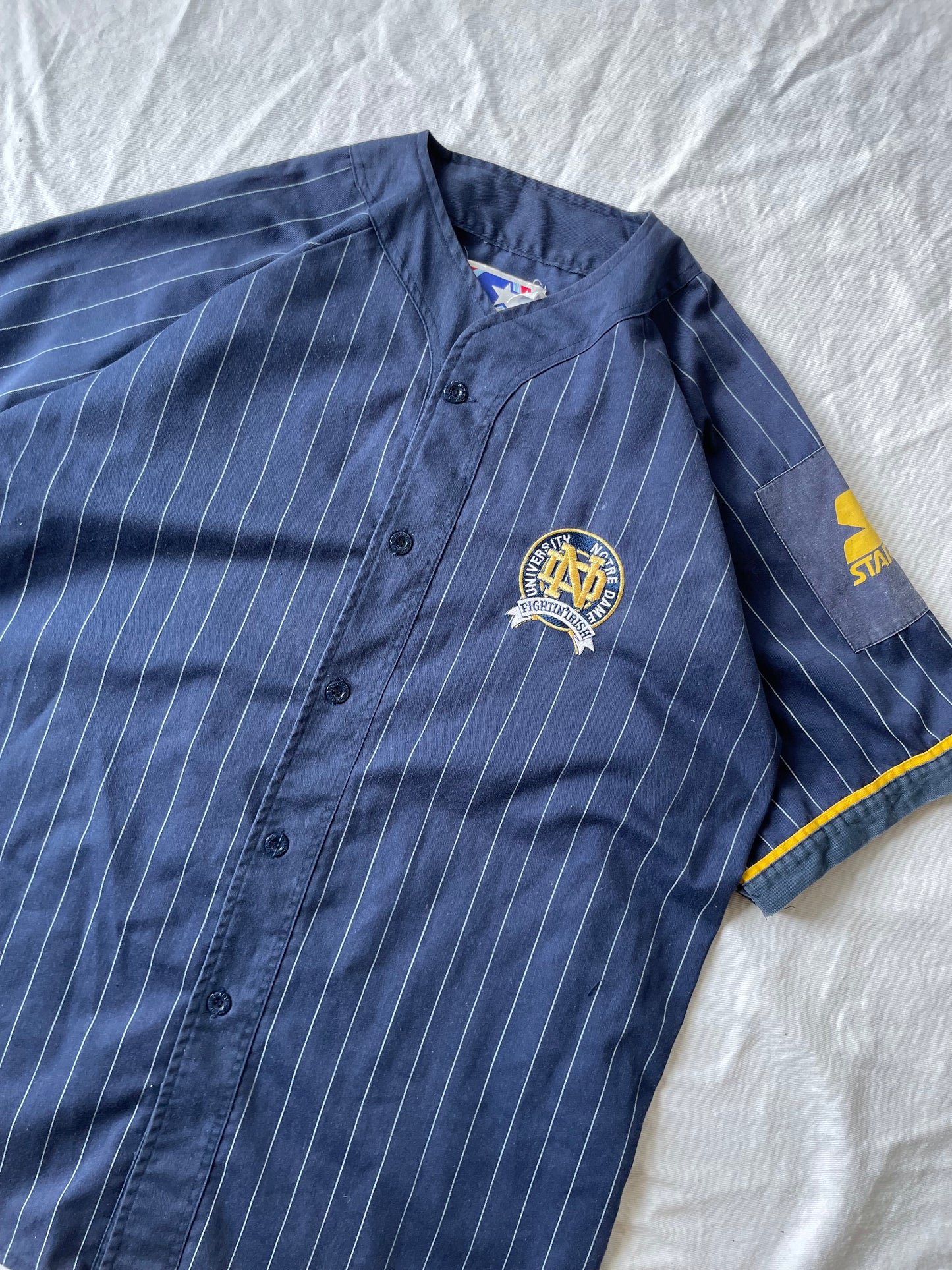 Vintage Notre Dame Pinstriped Baseball Jersey XLarge