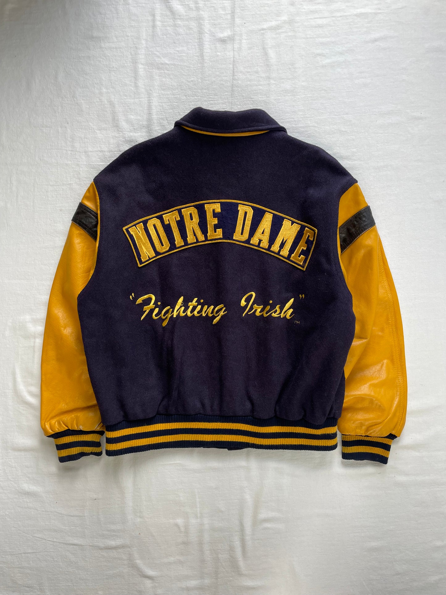 Vintage Notre Dame Leather and Wool Varsity Jacket Large