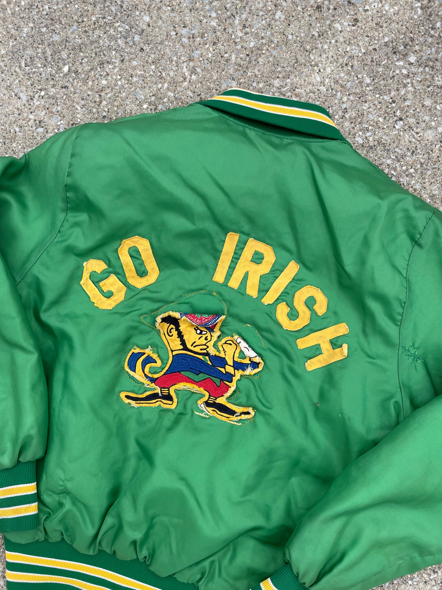 Vintage Notre Dame Go Irish Green Satin Distressed Jacket Medium