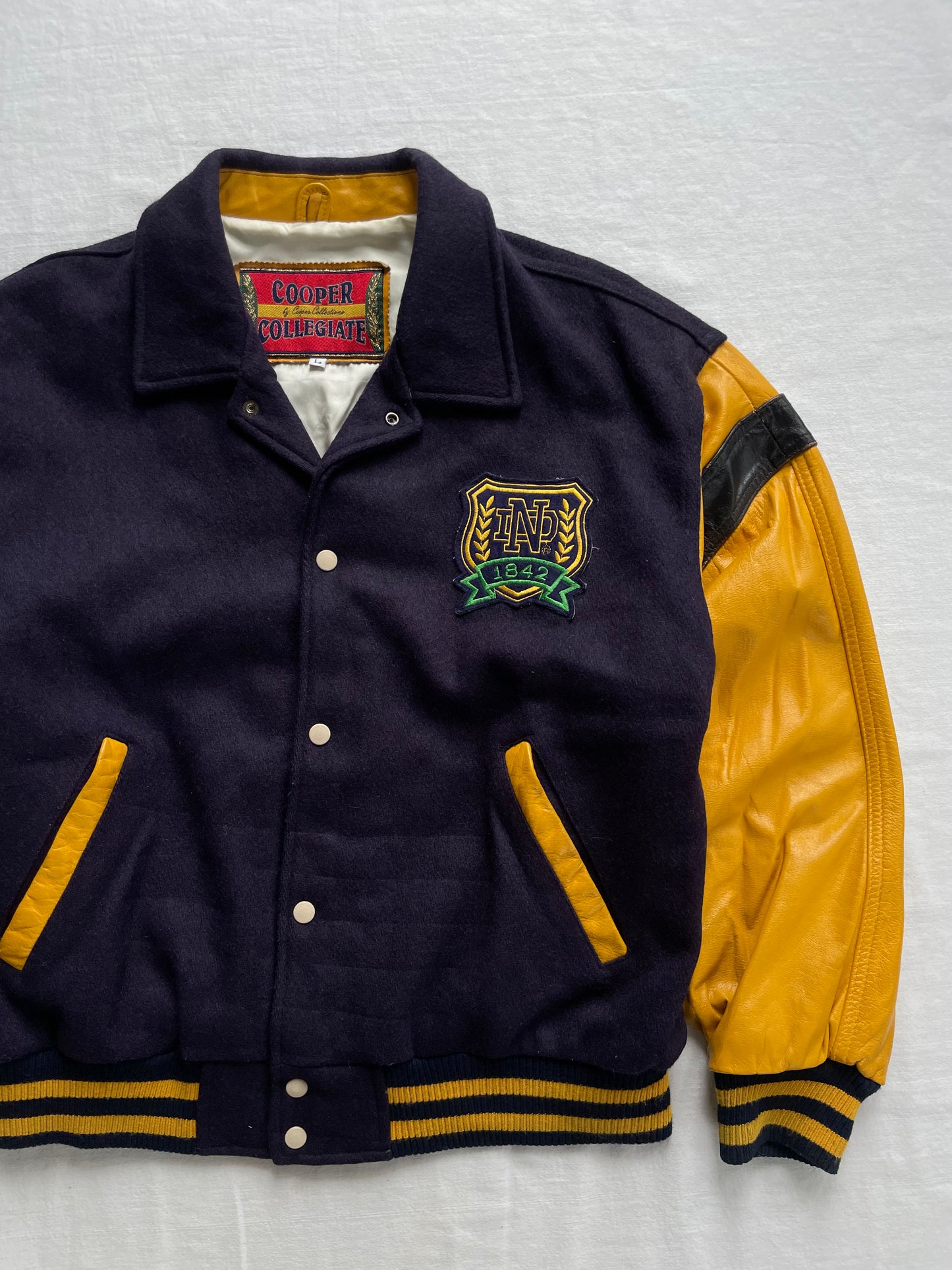 Vintage Notre Dame Leather and Wool Varsity Jacket Large