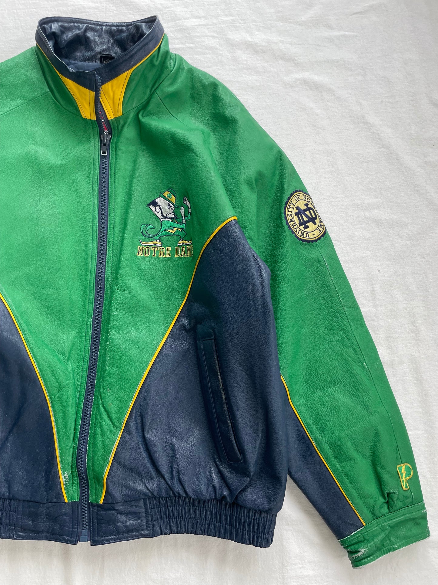 Vintage Notre Dame Green Leather Jacket XLarge