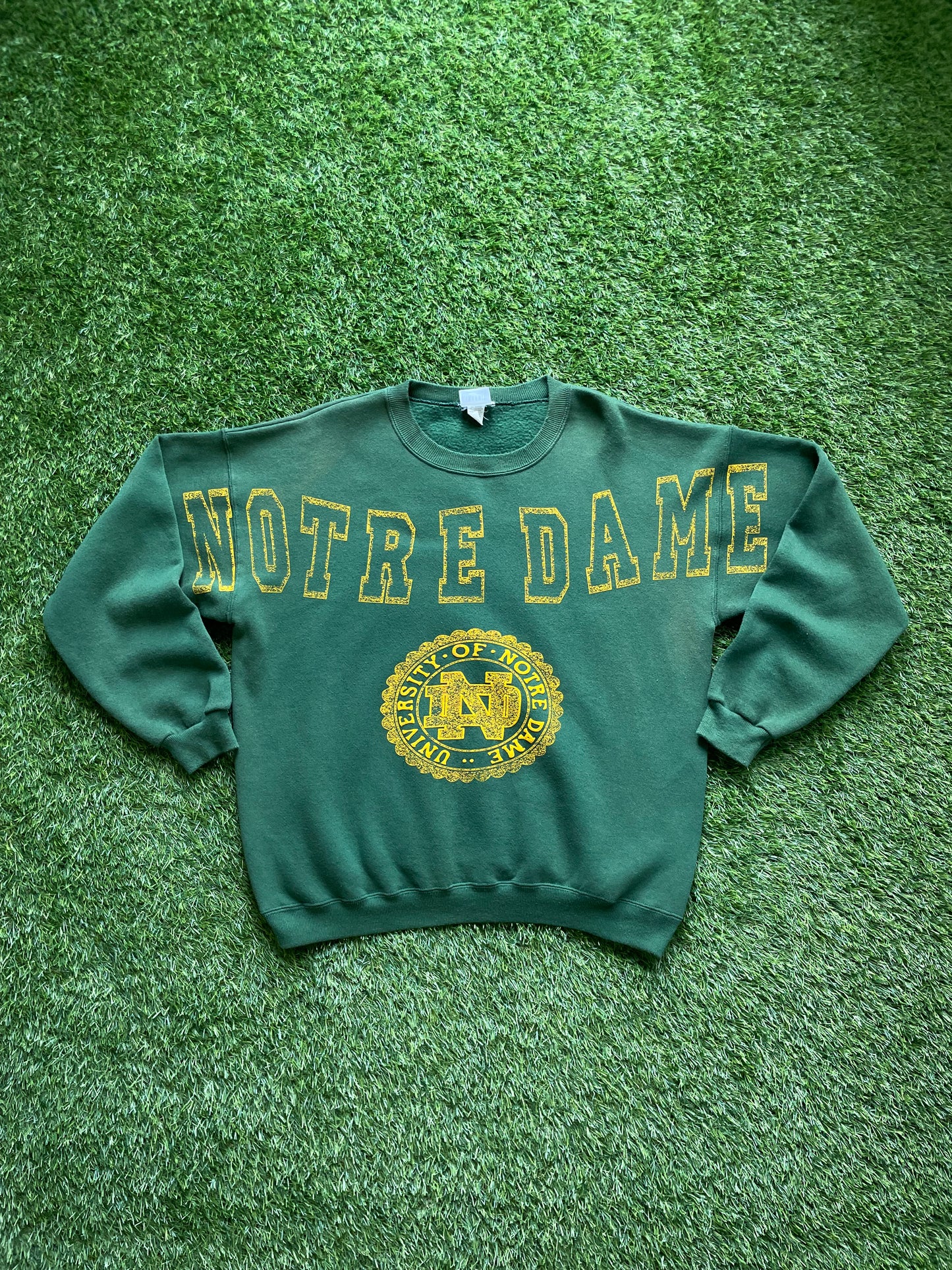 Vintage Notre Dame Green Spell Out Crewneck Sweatshirt XLarge