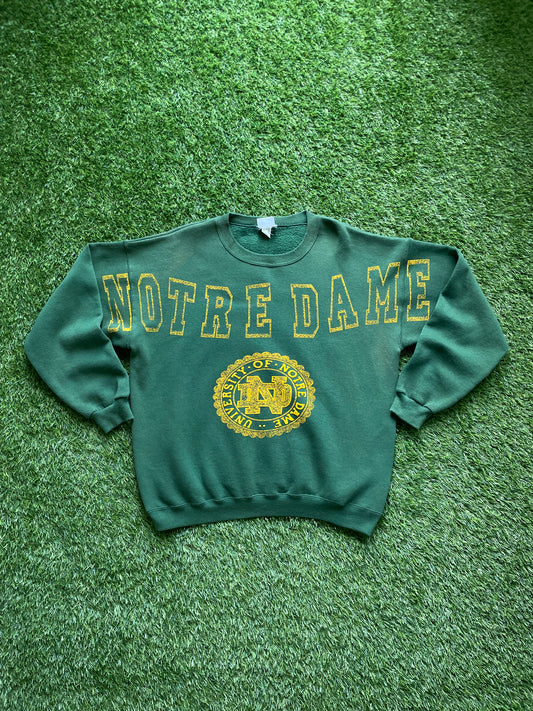 Vintage Notre Dame Green Spell Out Crewneck Sweatshirt XLarge