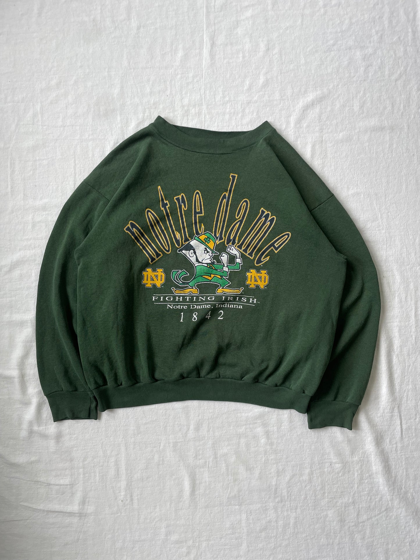 Vintage Notre Dame Green Distressed Crewneck Large
