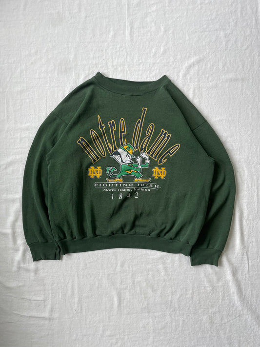 Vintage Notre Dame Green Distressed Crewneck Large